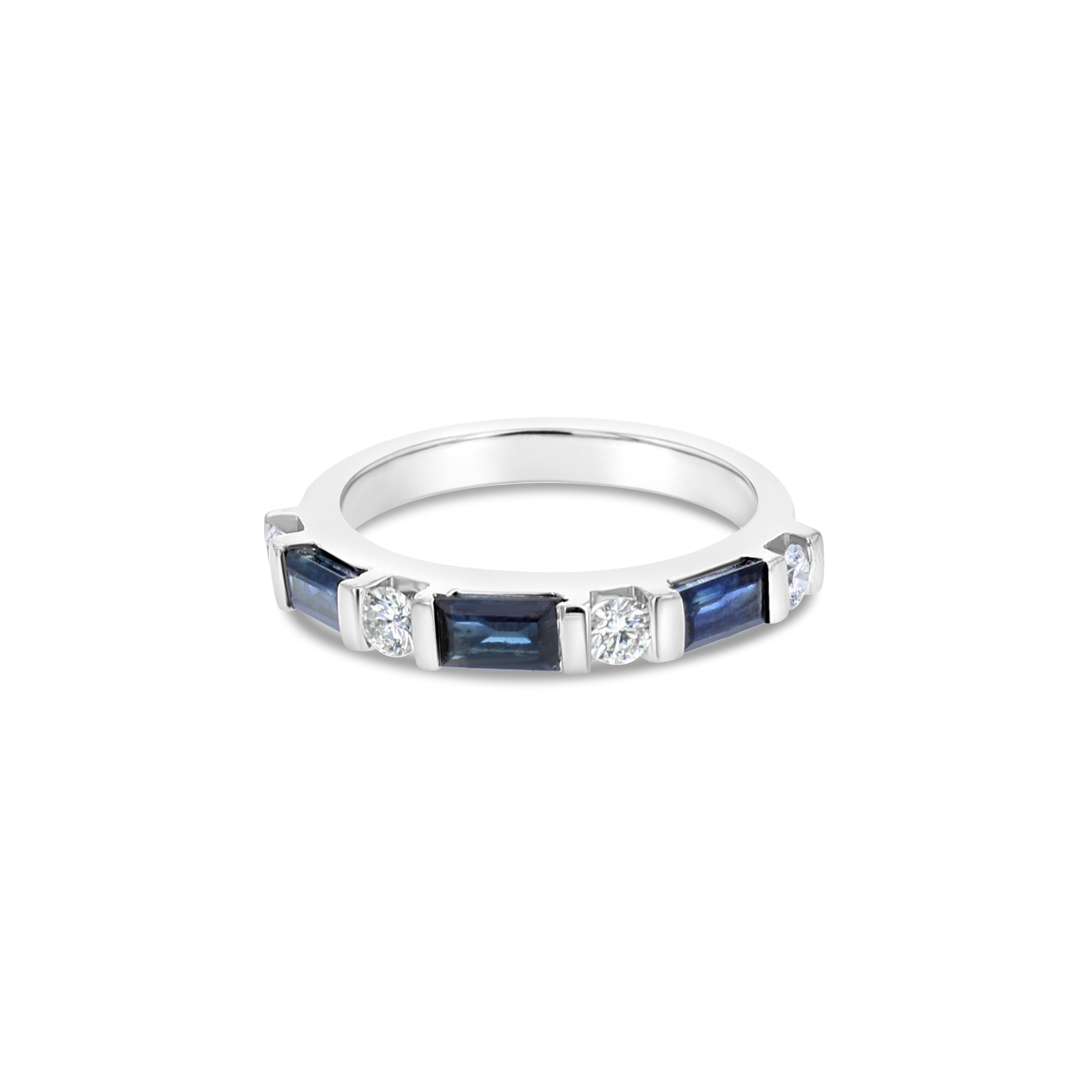 14K Gold Sapphire and Diamond Baguette Wedding Band - 0.31cttw Elegant Stackable Ring for Women, Perfect for Engagement, Anniversary & Bridal Jewelry Gifts