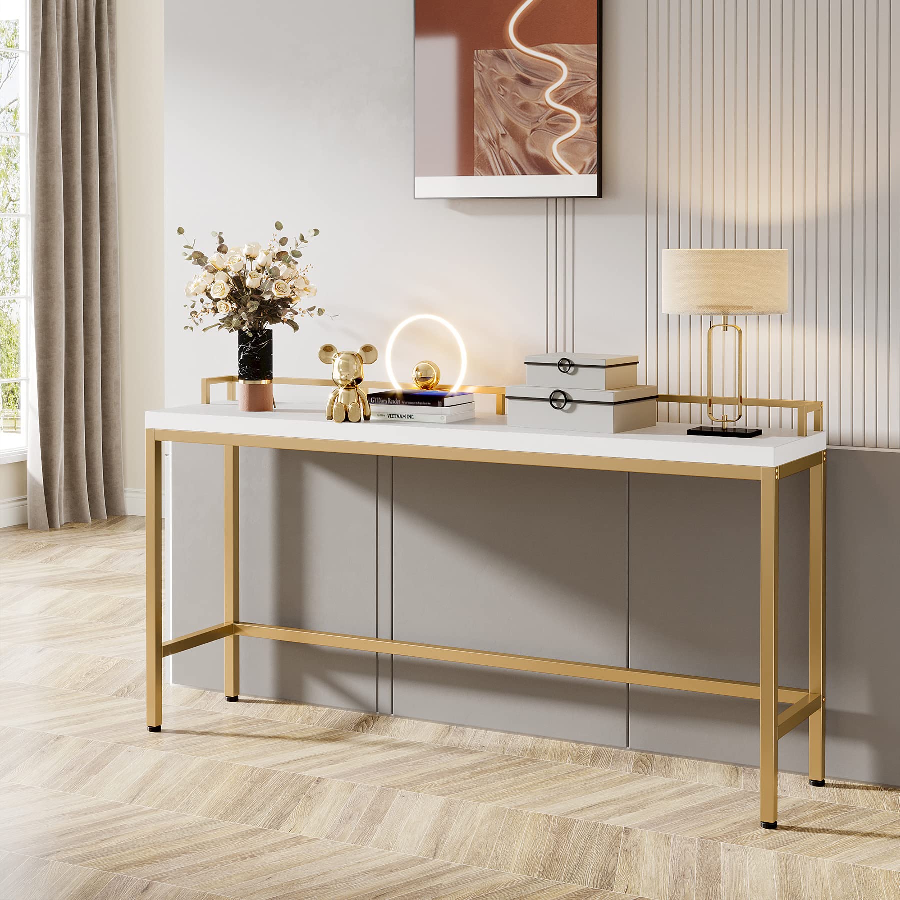Tribesigns 70.9 Inch Extra Long Sofa Table - Narrow Console Table Behind Couch, Modern Entryway & Hallway Table for Living Room, Bedroom, or Office (White + Gold) - Perfect for Small Spaces & Home Decor