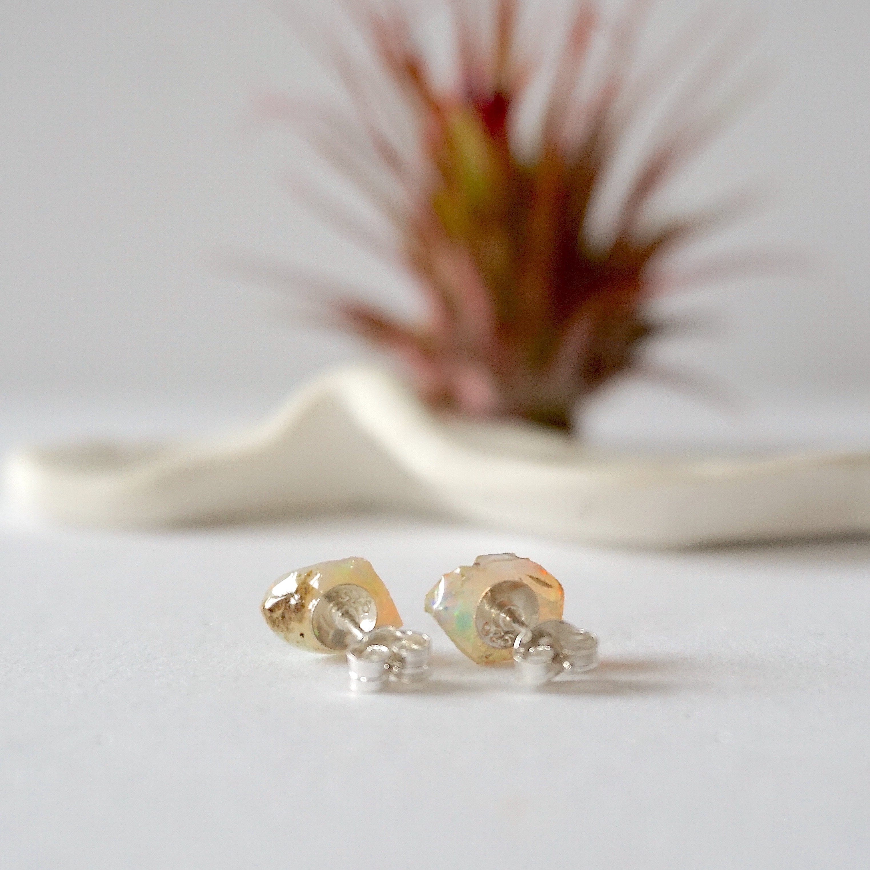 Natural Fire Opal Stud Earrings for Women - 14K Gold Post Earrings for Everyday Wear & Special Occasions