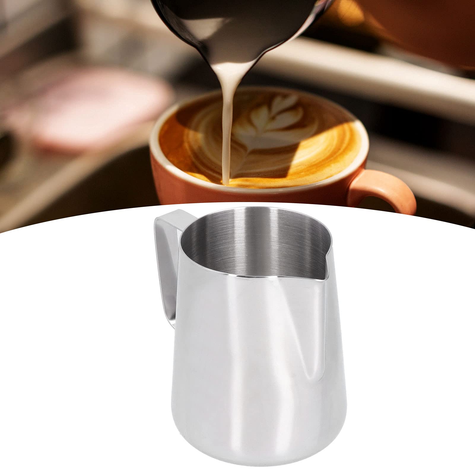 Stainless Steel Coffee Frothing Pitcher 600ml - Multi-Purpose Milk Frother Jug for Latte, Cappuccino & Hot Chocolate - Anti-Scald Handle for Home Barista & Kitchen Use (Perfect for Coffee Shops, Home Brewing & Gift Giving)