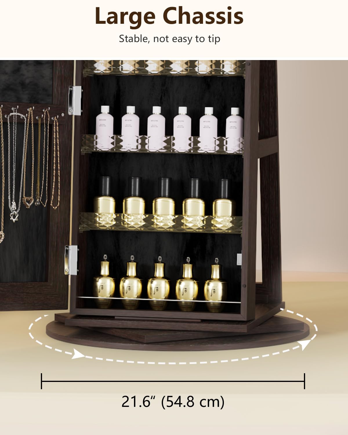 360° Rotating Jewelry Armoire with LED Lights - 63