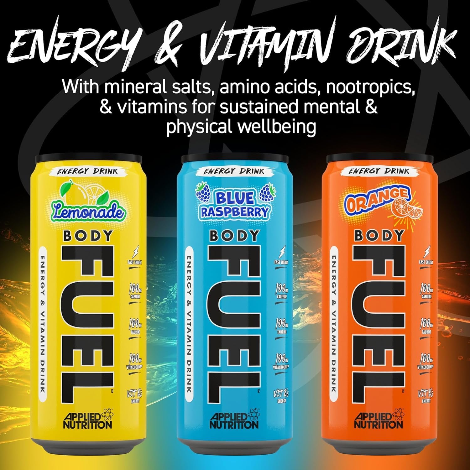 Applied Nutrition Body Fuel Energy Drink - 12 Pack x 330ml Cans | Boost Workout Performance & Mental Focus | Perfect for Gym, Sports & Daily Energy
