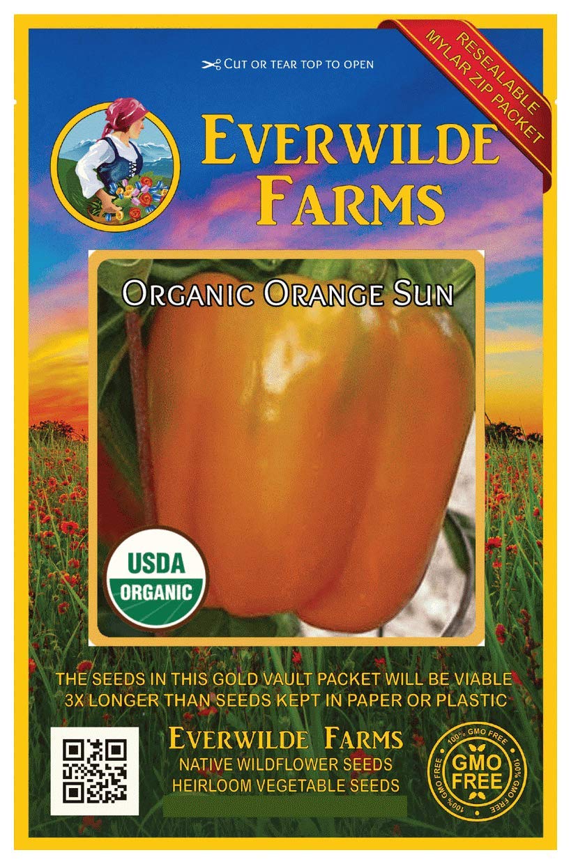 Organic Orange Sun Sweet Pepper Seeds - 1 Oz Gold Vault Packet by Everwilde Farms - Perfect for Home Gardening, Vegetable Patches & Fresh Cooking