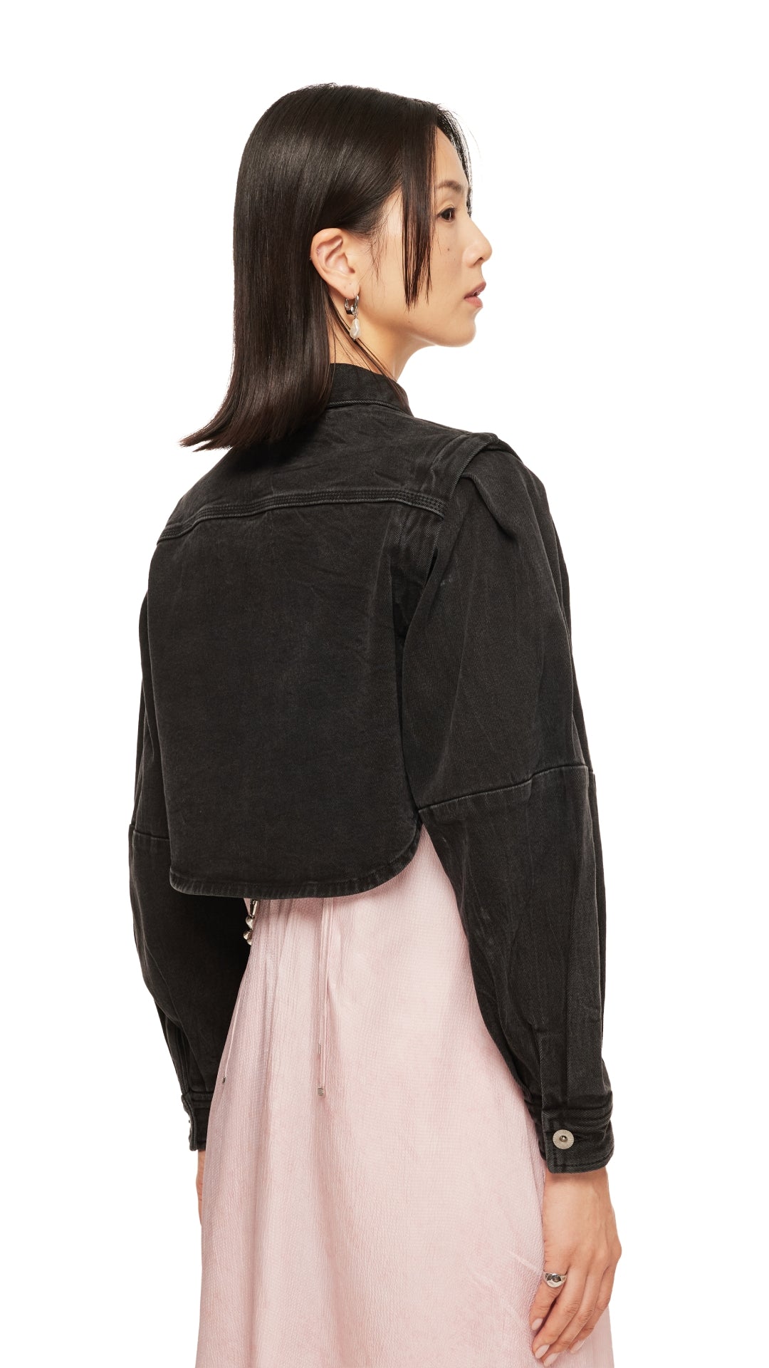 Women's Black Denim Puff Sleeve Short Shirt Jacket - Vintage Style Cropped Denim Jacket for Casual Outfits & Spring Layering