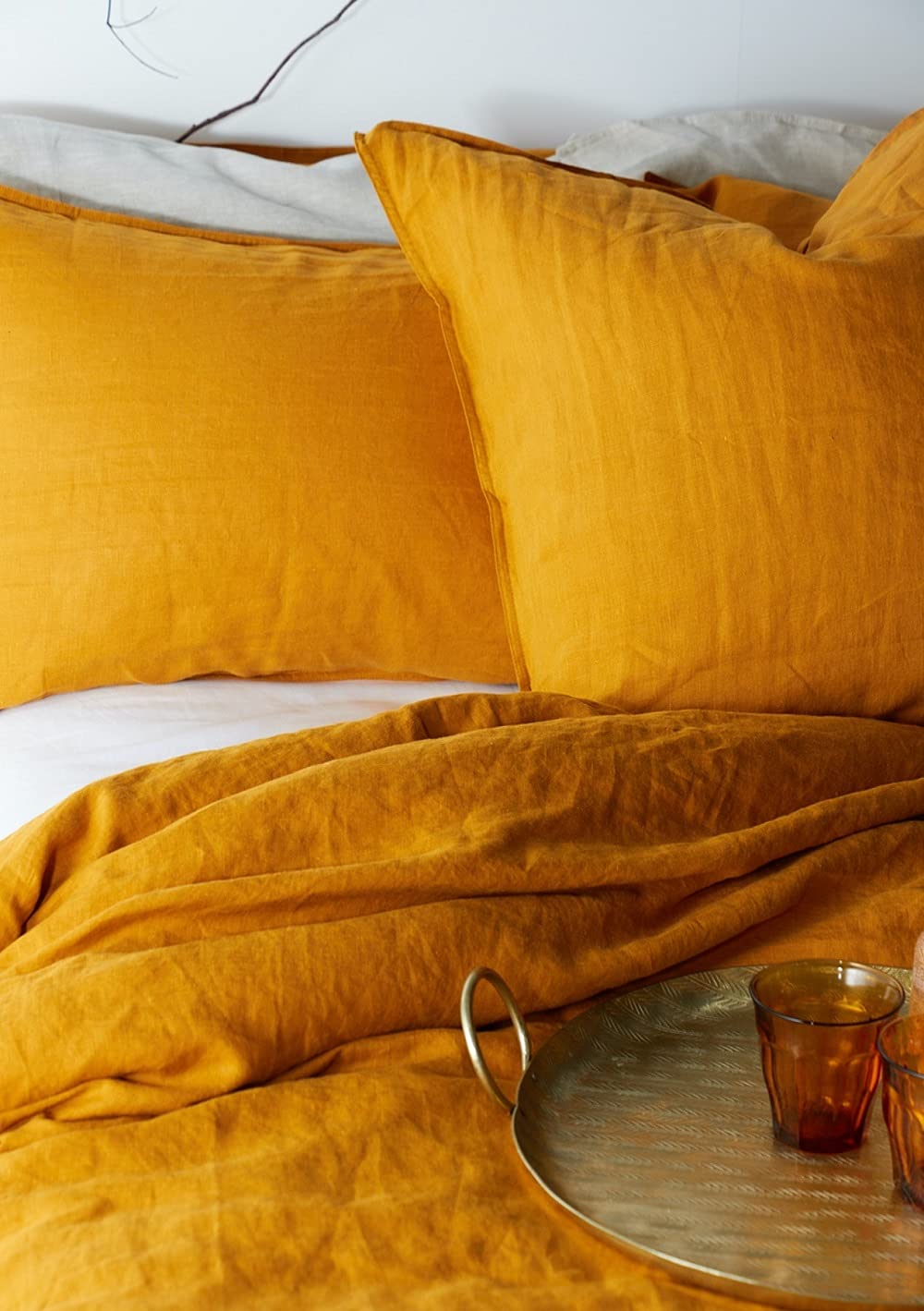 Premium Yellow Mustard Washed Cotton Duvet Cover - Button Closure Comforter Cover Set for US Twin/Full/Queen/King/Euro/AU Sizes (California King) - Soft & Breathable Bedding for Cozy Bedroom Decor