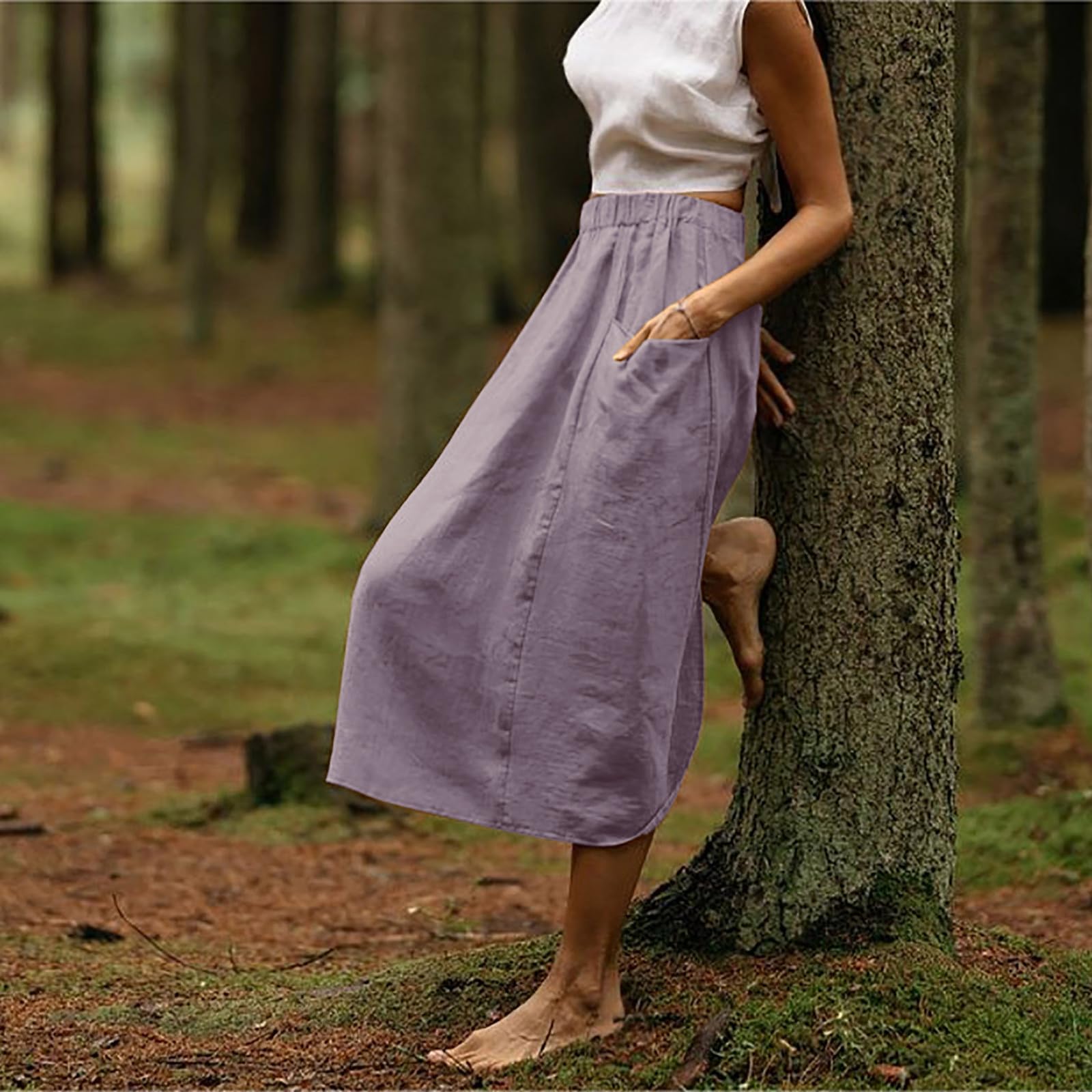 Boho Linen Skirts for Women - Summer A-Line Maxi Skirt with Pockets | Beach & Casual Wear