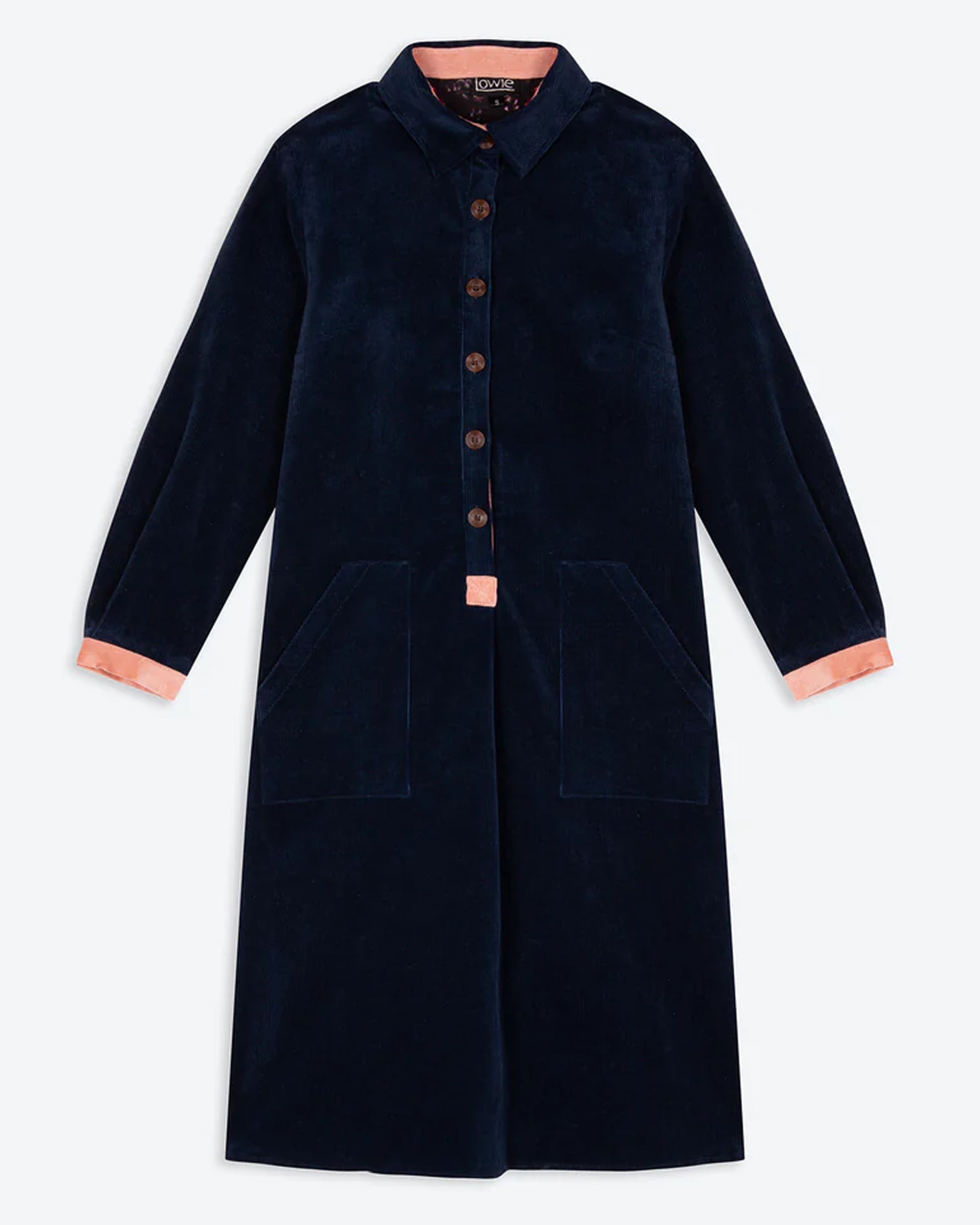 Lowie Women's Navy Blue Corduroy Shirt Dress - Casual Long Sleeve Button Down Tunic for Fall & Winter | Perfect for Office, Date Night and Weekend Outings