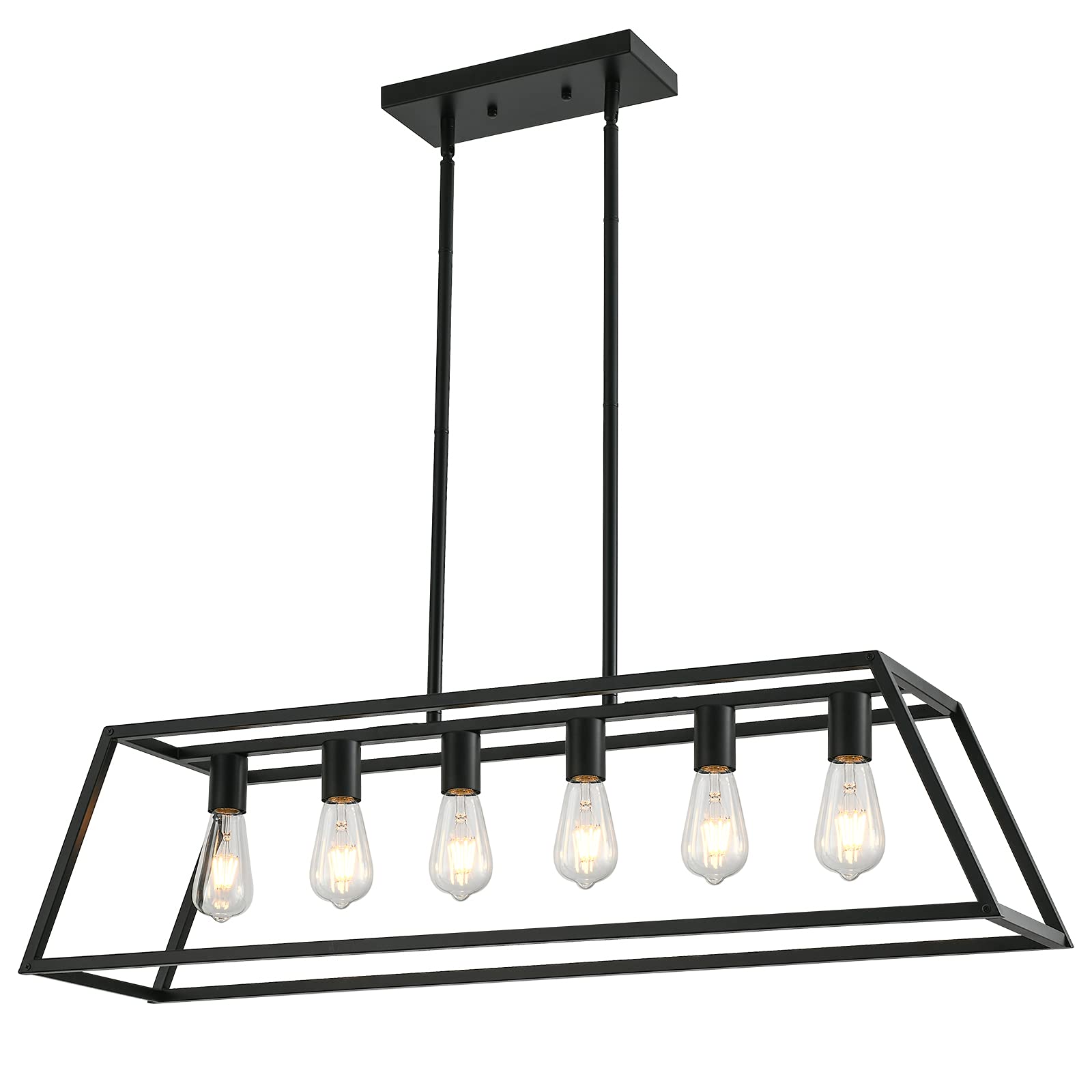 XILICON 6-Light Black Rectangle Farmhouse Chandelier - Modern Dining Room Pendant Light Fixture for Kitchen, Living Room, Foyer & Bar | Rustic Industrial Ceiling Lighting for Home Decor