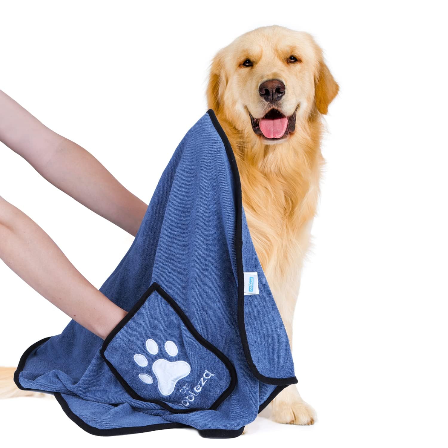 Nobleza Super Absorbent Large Dog Towel with Hand Pockets - Quick Drying Microfiber Pet Towel for Bathing & Grooming - Perfect for Dogs, Cats & Pets After Swimming or Bath Time (Mazarine)