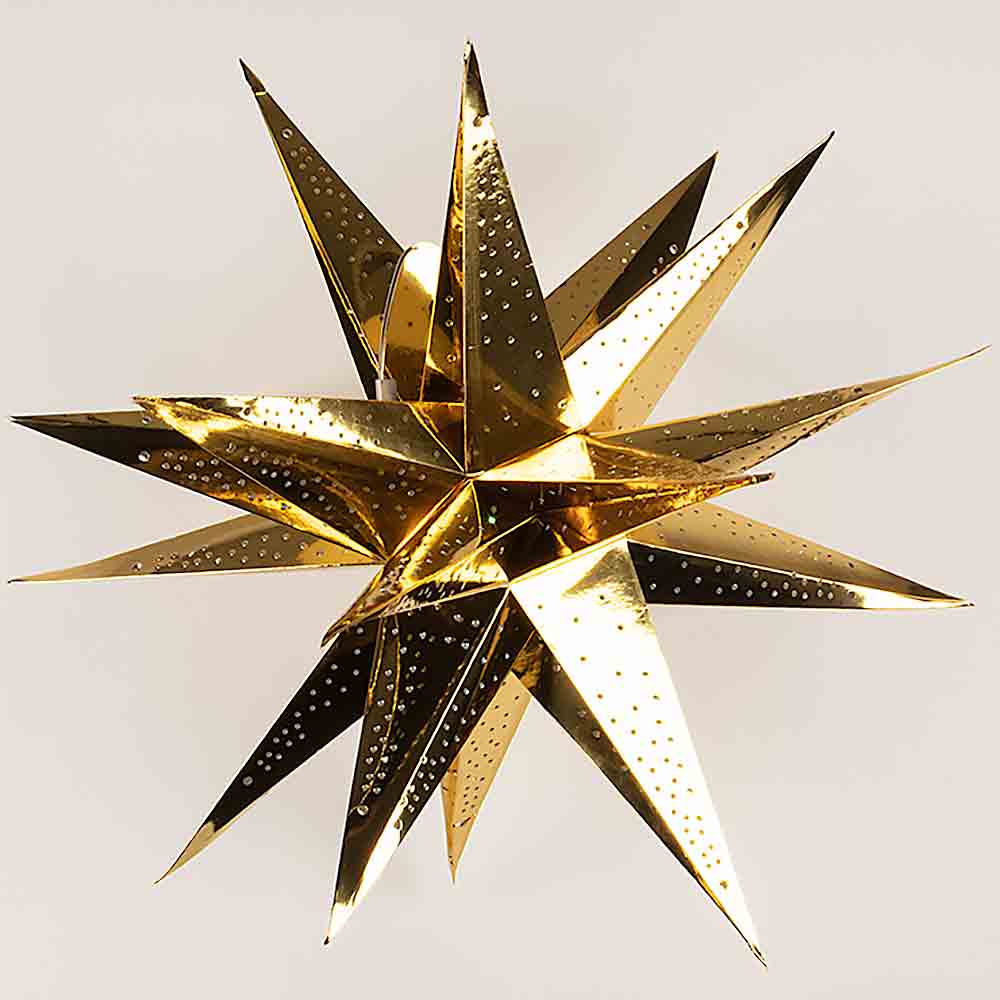 24-Piece Moravian Glossy Gold Multi-Point Paper Star Lanterns - Hanging Decorative Lights for Christmas, Party, Wedding & Home Decor