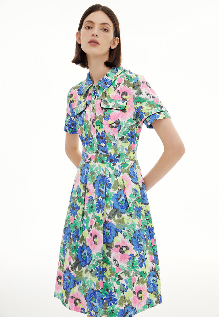Floral Jacquard Short Sleeve Lapel Dress for Women - Elegant Summer Cocktail Party & Garden Wedding Guest Outfit