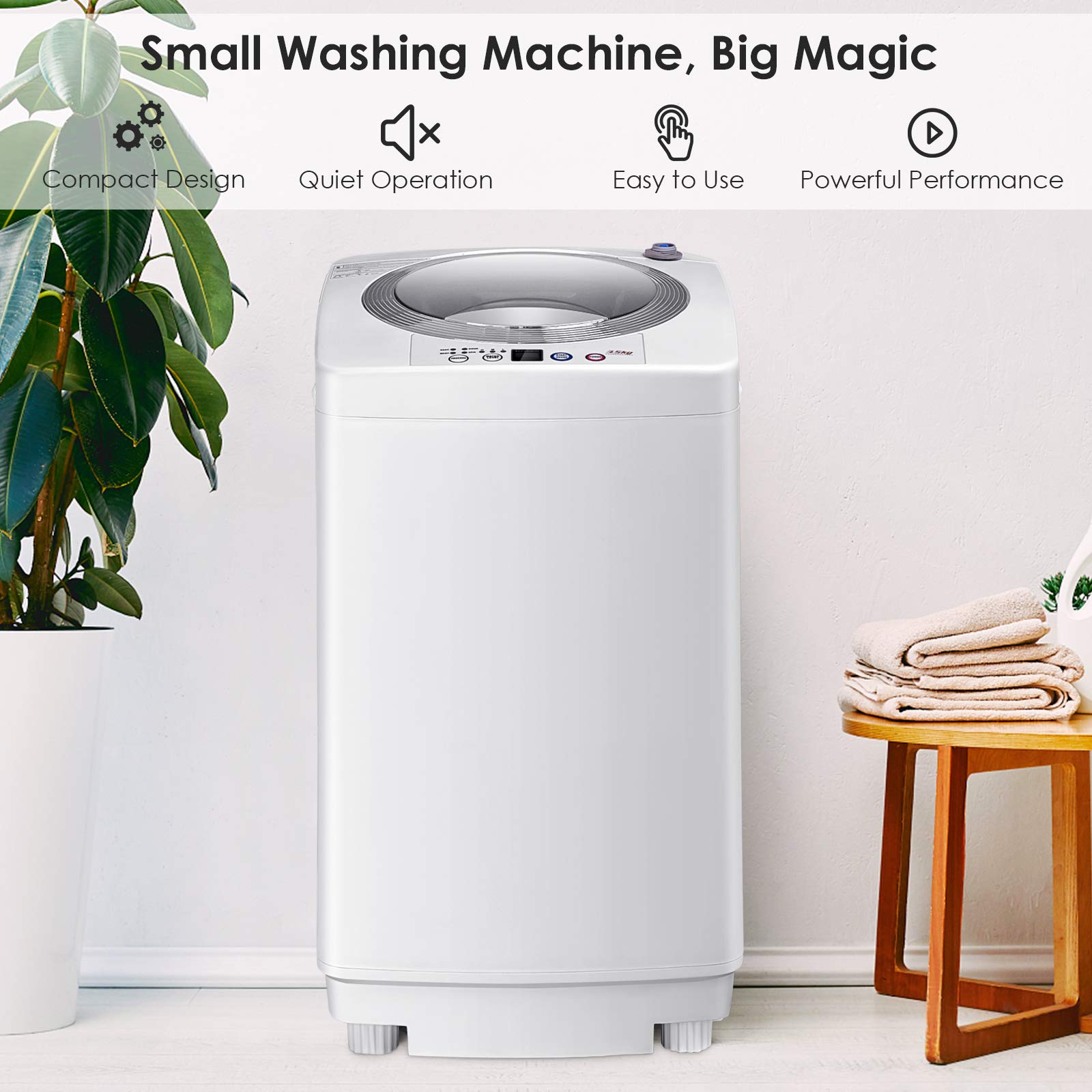 Casart 8 Lbs Portable Compact Full-Automatic Washing Machine with Drain Pump - Lightweight Cloth Washer & Spinner for Apartments, Dorms, RVs, and Camping