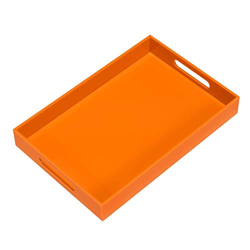 Orange Acrylic Serving Tray with Handles - 10x15 Inch for Kitchen & Vanity