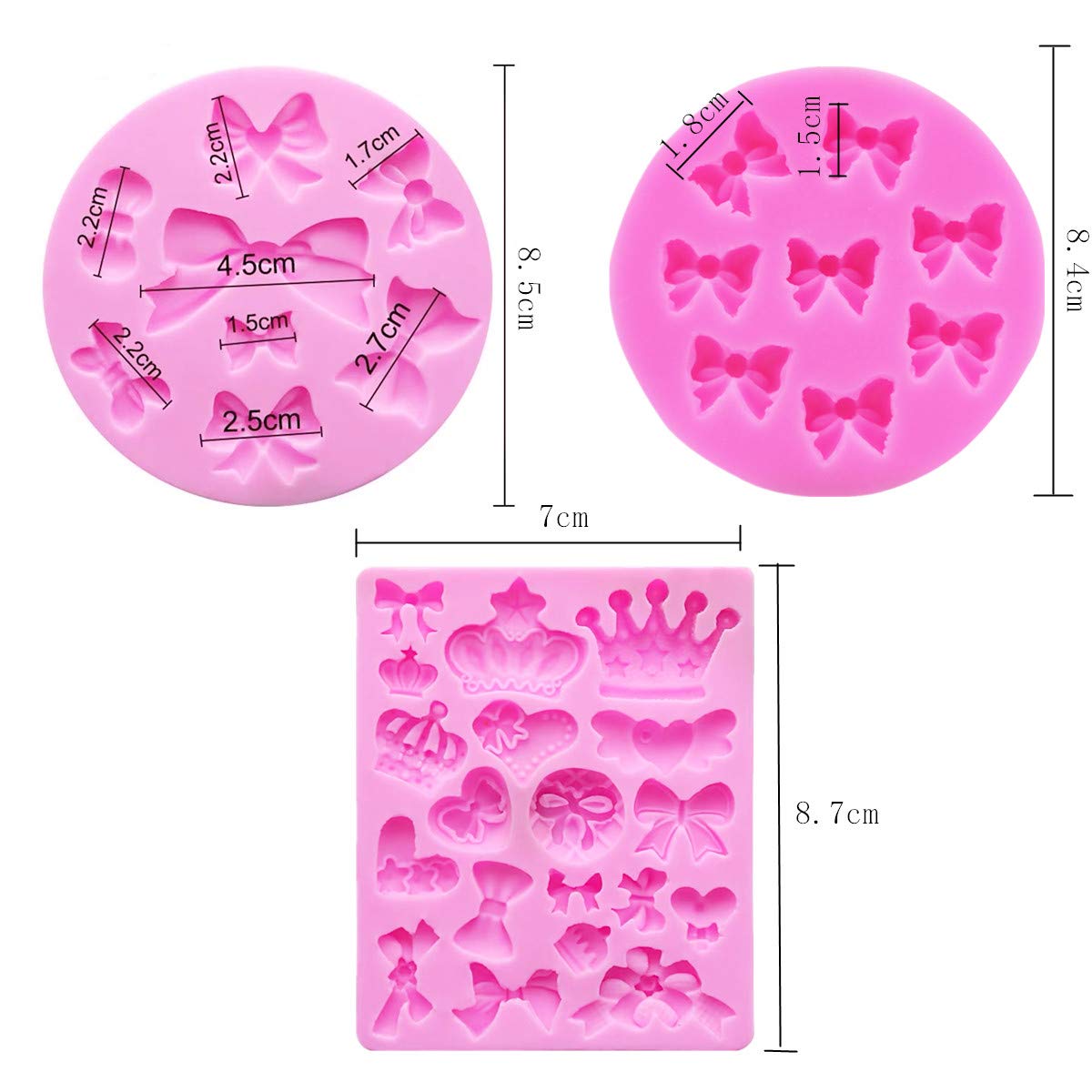 3-Piece Silicone Bow Fondant Molds Set - DIY Cake Decorating Tools for Baking, Homemade Cookies & Cupcakes - Perfect for Birthday Parties, Wedding Cakes & Holiday Treats