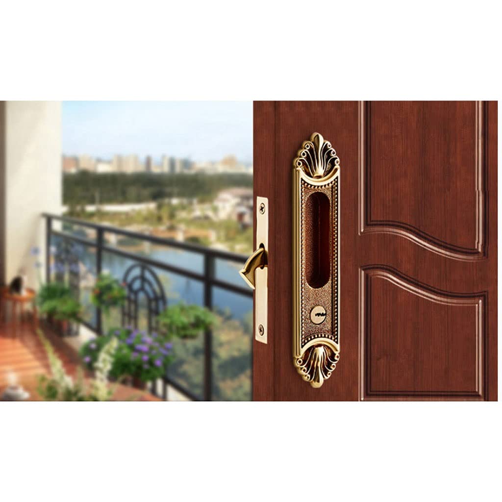 Pure Copper Sliding Door Knob Lever with Key - Concealed Hook Lock Handle for Bedroom Doors (Bronze) | Secure & Stylish Interior Door Solution for Homes & Offices