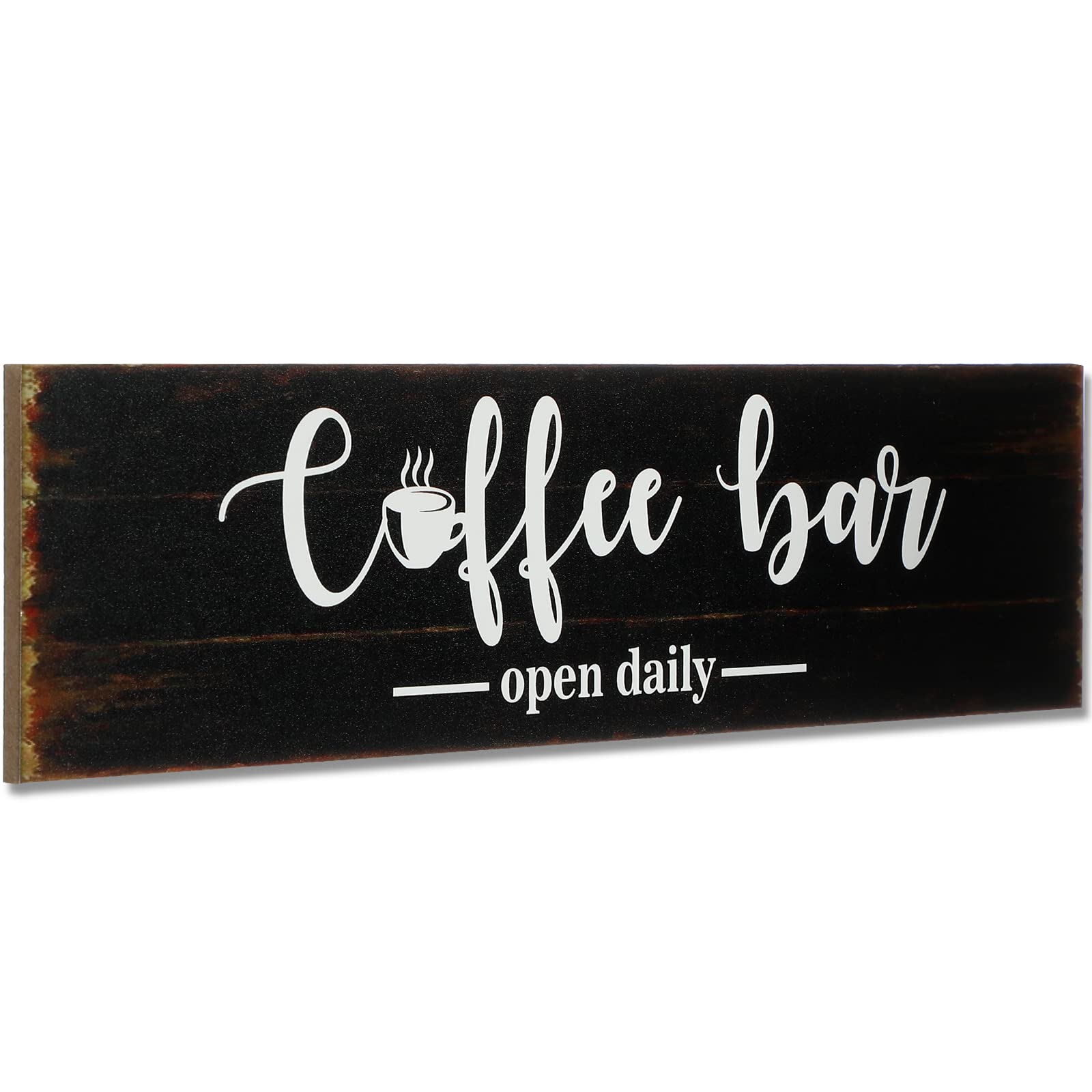 Rustic Wood Coffee Bar Sign - Farmhouse Wall Decor for Coffee Station, 2.95 x 11.8 Inches, Brown Background - Perfect for Kitchen, Café, or Home Bar Décor