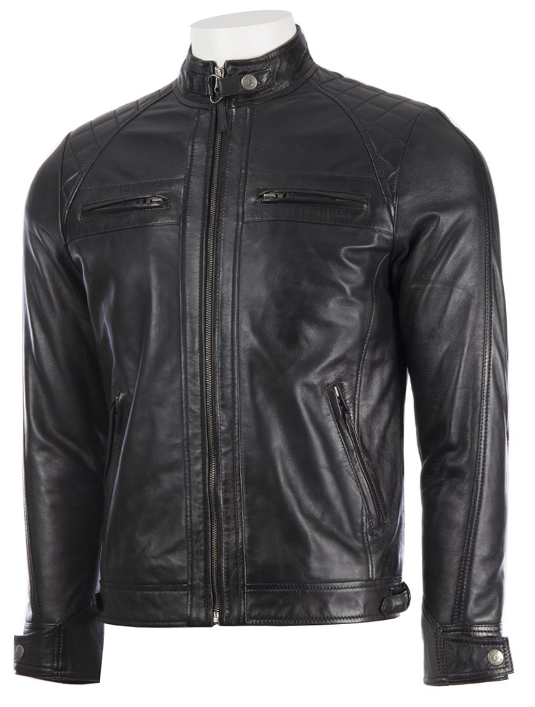 Men's Genuine Leather Biker Jacket - Super Soft Black Motorcycle Jacket with Diamond Padded Shoulders | Perfect for Riding, Casual Wear & Fashion Outfits