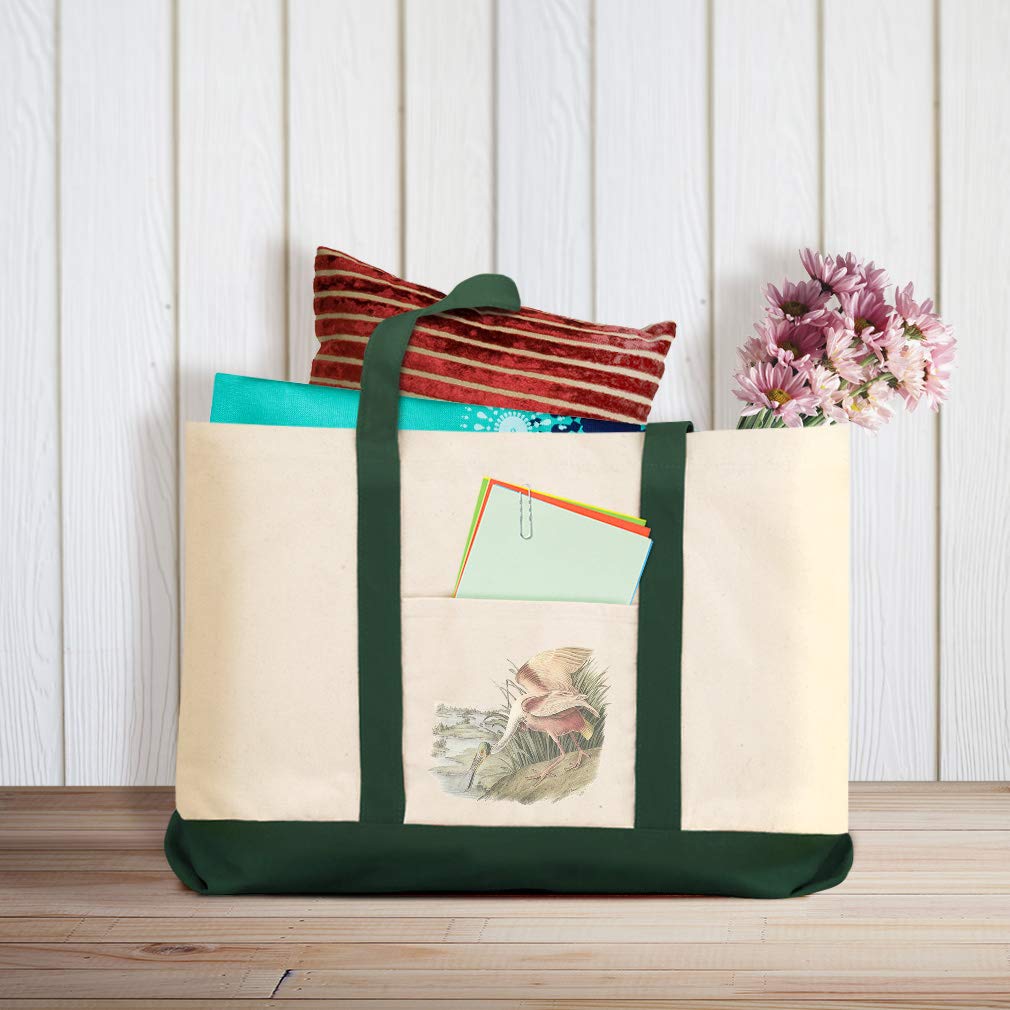 Stylish Canvas Shopping Tote Bag with Roseate Spoonbill & James Audubon Bird Print - Eco-Friendly Reusable Grocery Bag for Women - Perfect for Beach Trips, Shopping & Daily Use