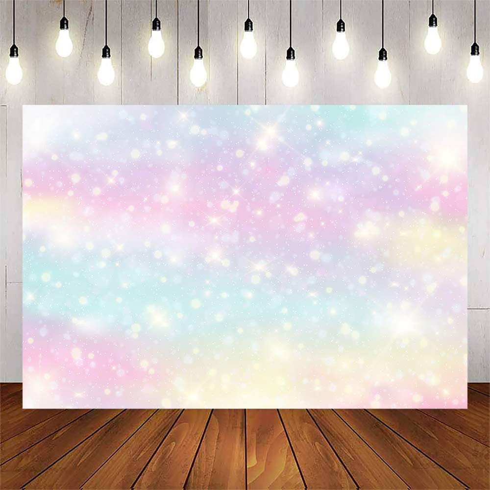 Avezano Glitter Rainbow Watercolor Photo Backdrop - 6x4ft Watercolor Starry Sky Photography Background for Birthday Parties, Baby Showers, Bridal Showers & Studio Photography - Magical Bokeh Effect Party Decorations