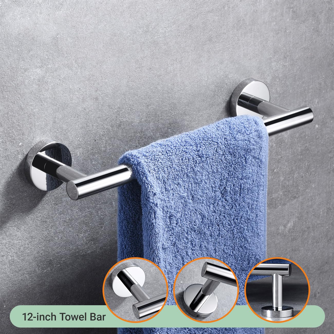 Premium 4-Piece Bathroom Accessories Set - Polished Stainless Steel Wall Mounted Towel Bar, Hand Towel Rack, Toilet Paper Holder & Robe Hooks - Modern Bathroom Organization for Home & Hotel Use