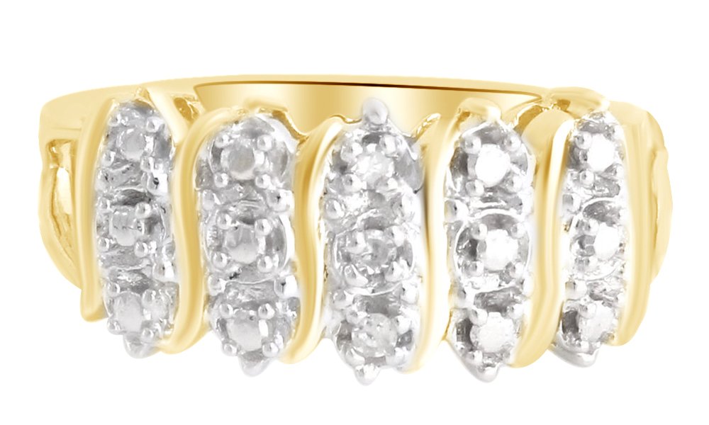 14K Gold Over Sterling Silver White Natural Diamond Accent Anniversary Band Ring (0.04 CTTW) - Perfect for Wedding, Engagement & Anniversary Gifts
