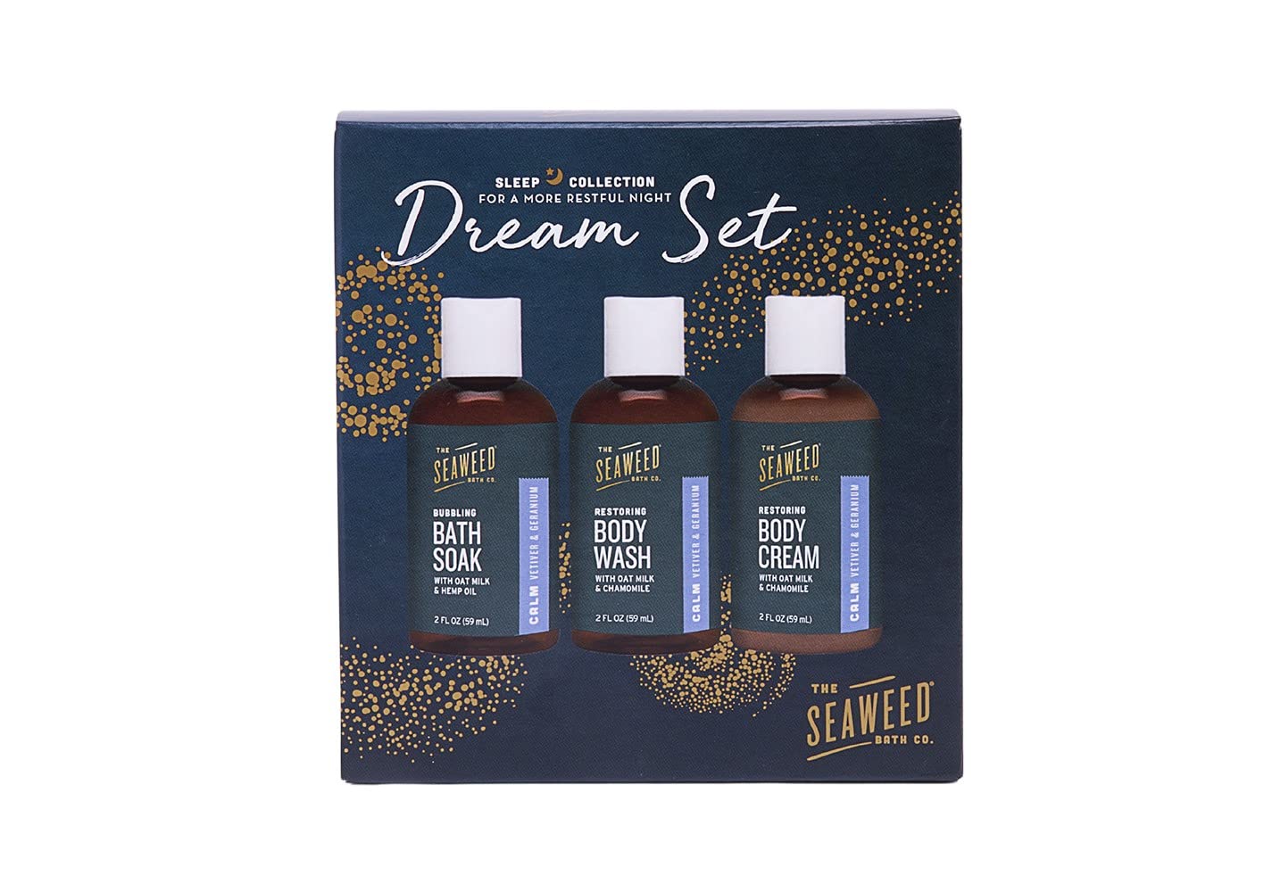 The Seaweed Bath Co. Sleep Body Wash, Body Cream & Bath Soak Gift Set - Calming Vetiver & Geranium Scent | Vegan, Paraben-Free, 6 fl oz | Relaxing Nighttime Bath Routine for Better Sleep