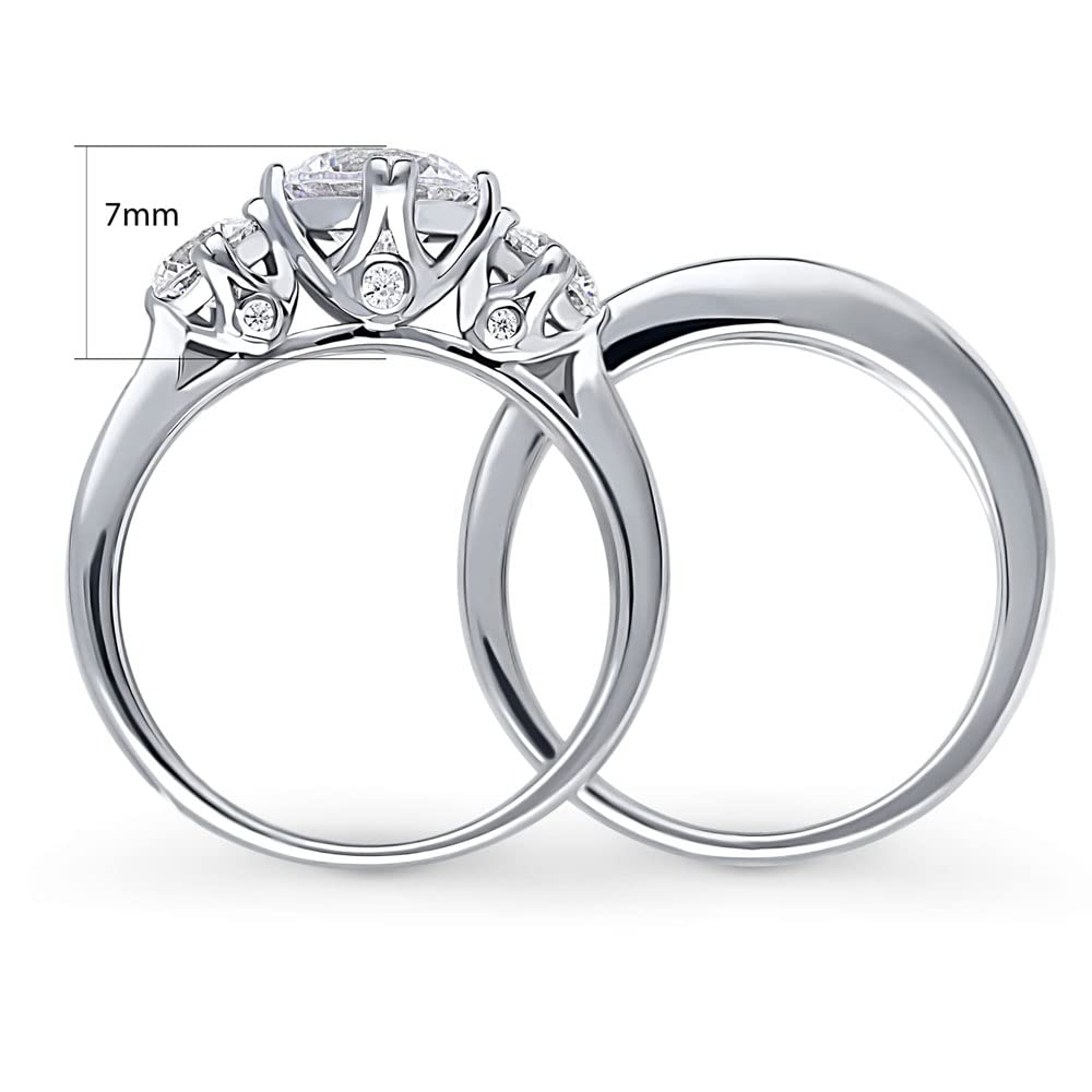 BERRICLE Sterling Silver 3-Stone Wedding & Engagement Ring Set for Women - 1.25 Carat Round Cut Cubic Zirconia CZ, Rhodium Plated, Size 4-10 | Elegant Bridal Jewelry for Proposals, Anniversaries & Special Occasions