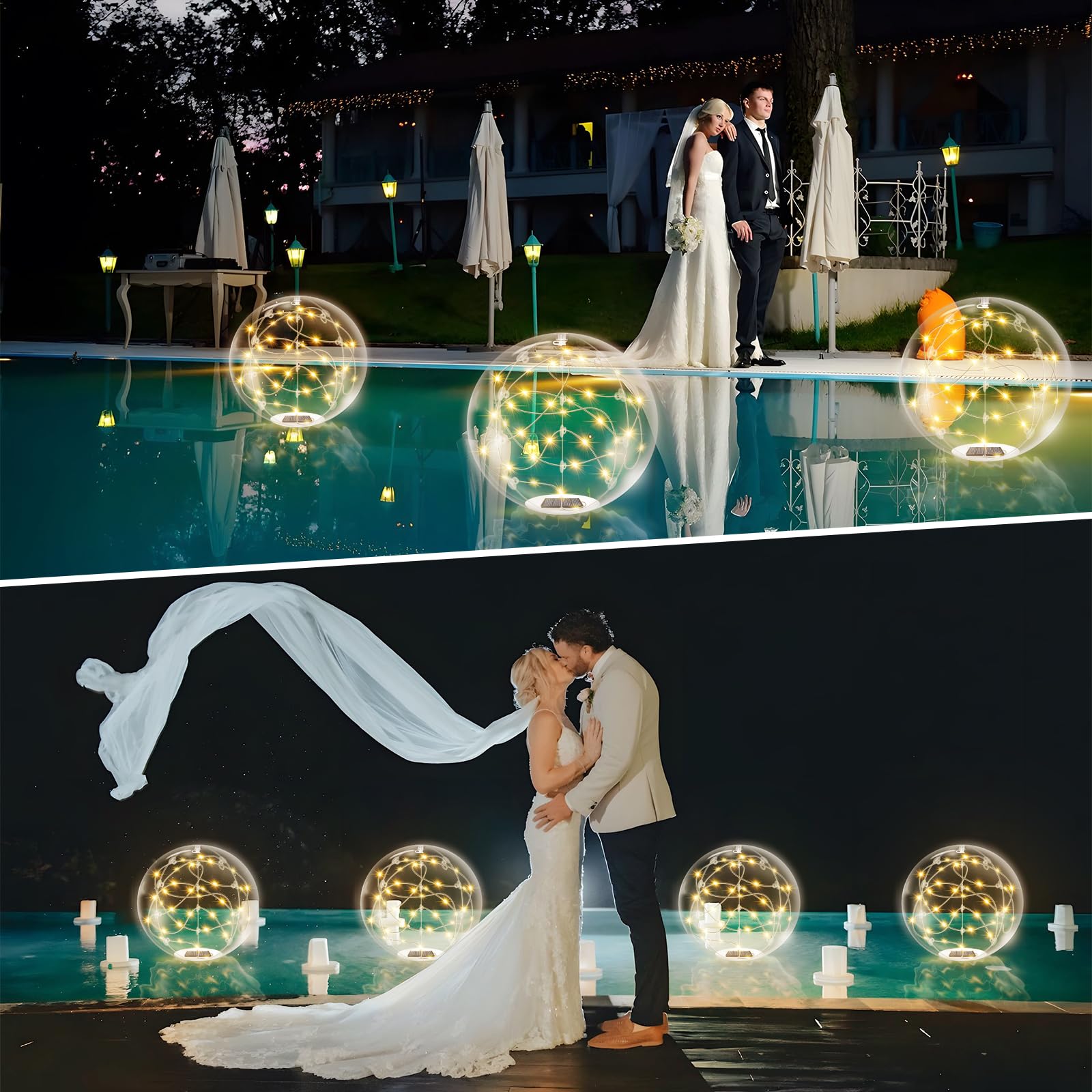 Solar Powered Floating Pool Lights - 14 Inch 3000K Warm White Inflatable LED Glow Balls, IP68 Waterproof for Inground Pools, Christmas & Outdoor Decorations - Perfect for Night Swimming, Pool Parties, and Holiday Lighting