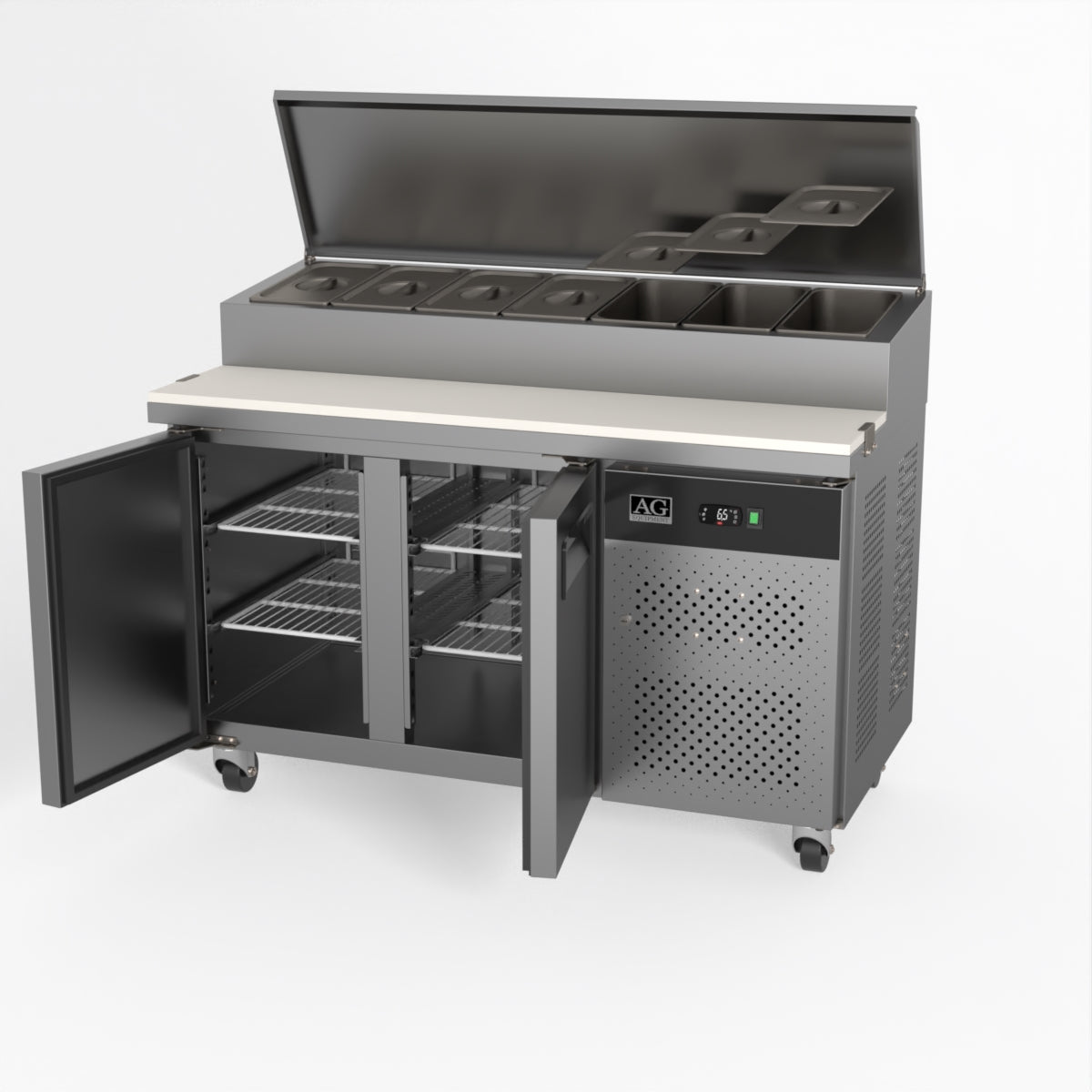 AG 2 Door Commercial Saladette Refrigerator - Holds 7 x 1/3 GN Food Pan Trays - Perfect for Restaurants, Delis & Catering Businesses