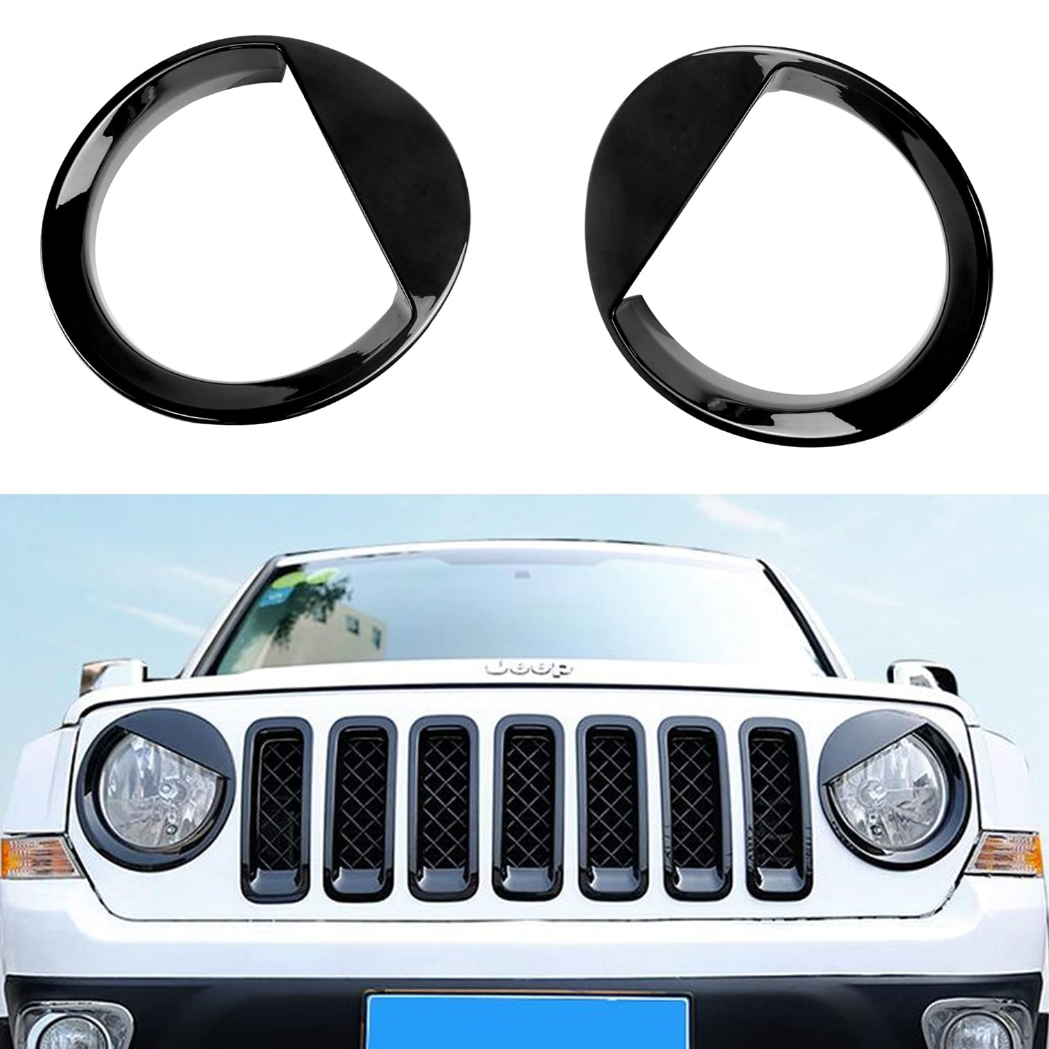 AVOMAR Black Front Grille Mesh Insert & Angry Bird Headlight Cover Kit - Compatible with Jeep Patriot 2011-2016 - Upgrade Your Jeep's Aggressive Style for Off-Road Adventures & Car Shows