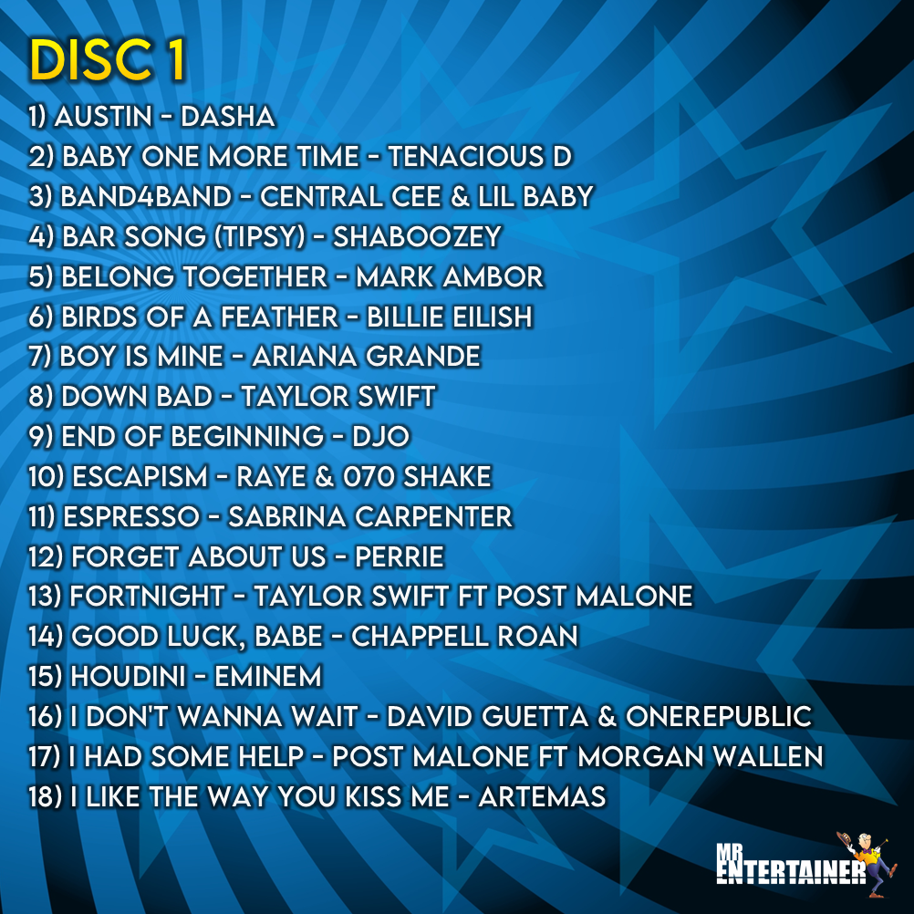 Mr Entertainer Karaoke Chart Hits Update Summer 2024 - Latest Popular Songs for Home Parties & Entertainment
