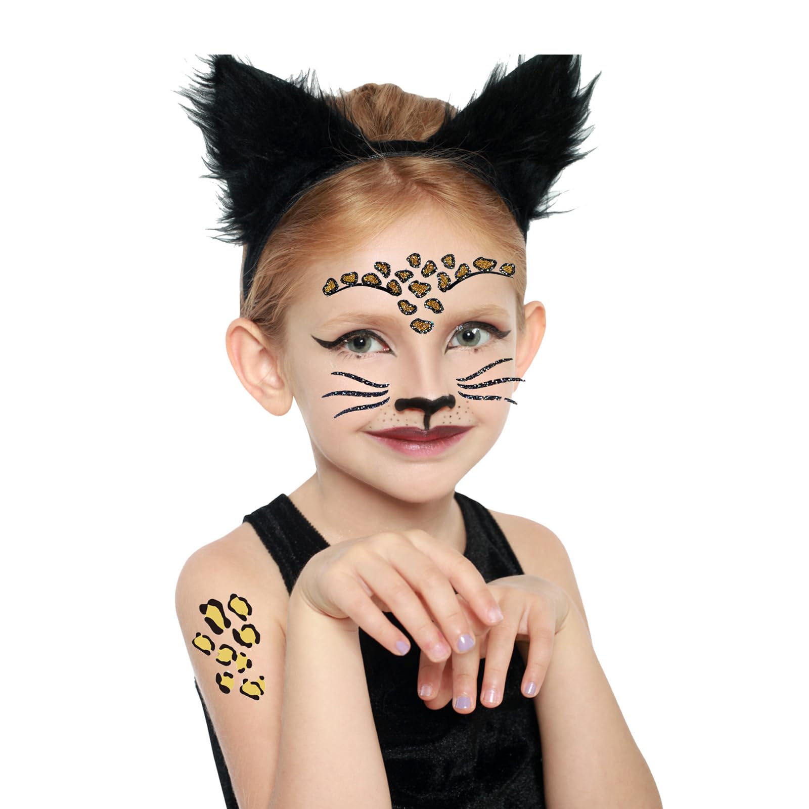 Gold Leopard Face Temporary Tattoos - Cheetah Print Body Stickers for Women | Halloween Makeup Accessories & Party Decoration | Costume, Festival, Cosplay Use