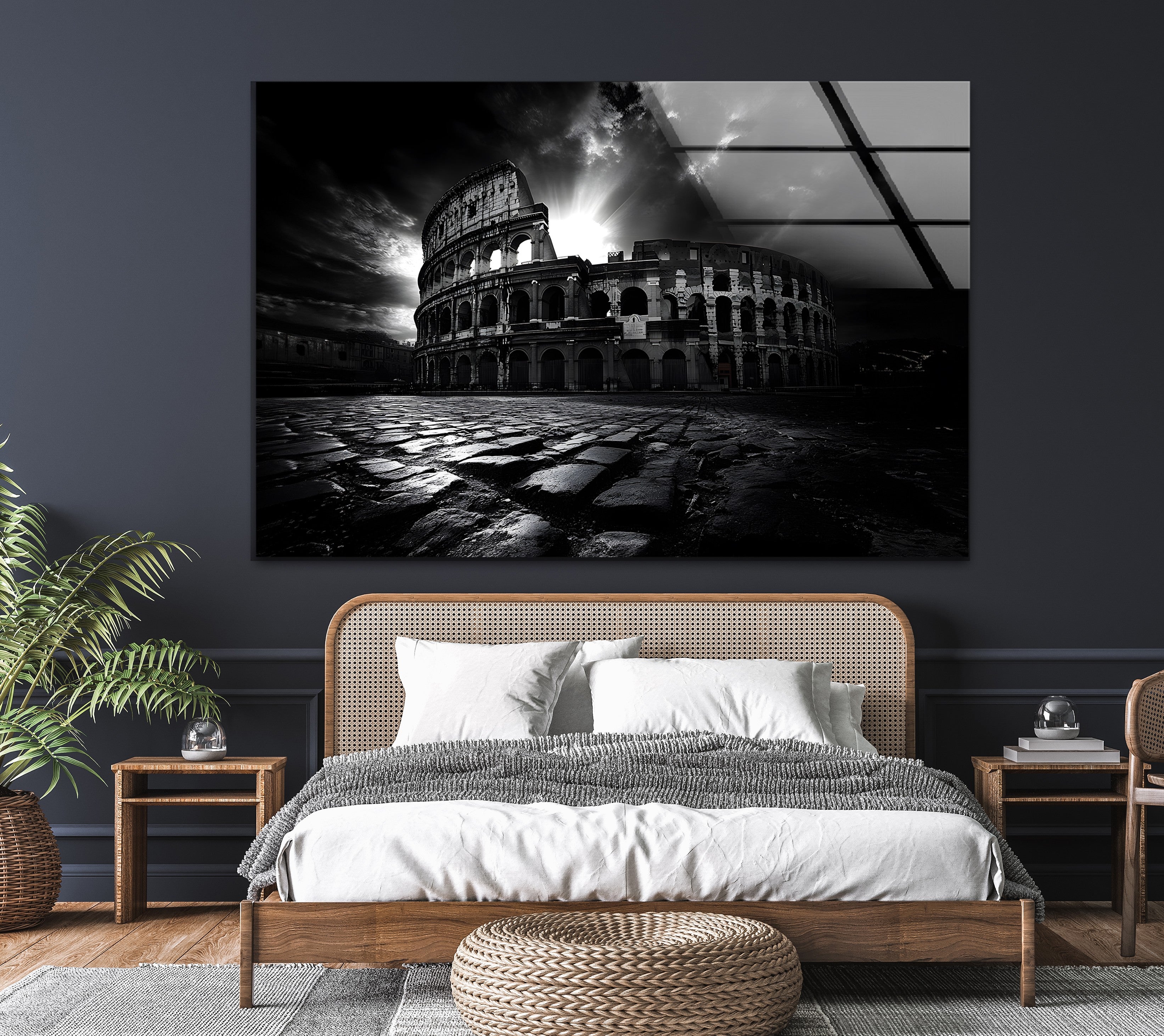 Black and White Roman Colosseum Wall Art - Stunning Architectural Glass Print for Home & Office Decor | Perfect for Living Room, Bedroom or Office Wall Display