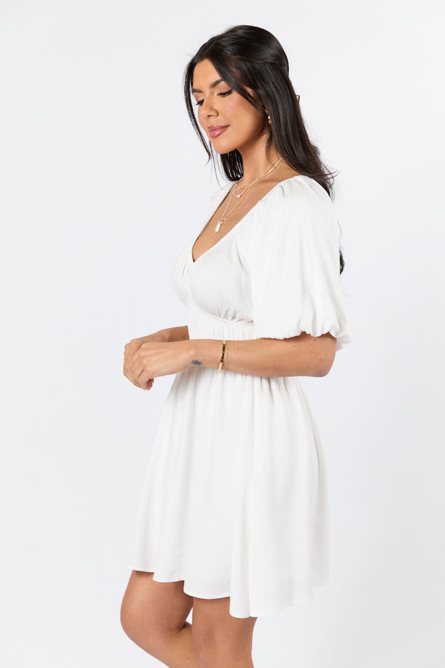 When In Paradise White Solid Mini Dress - Women's Summer Casual Short Sleeve Bodycon Dress for Beach, Party & Vacation | FINAL SALE