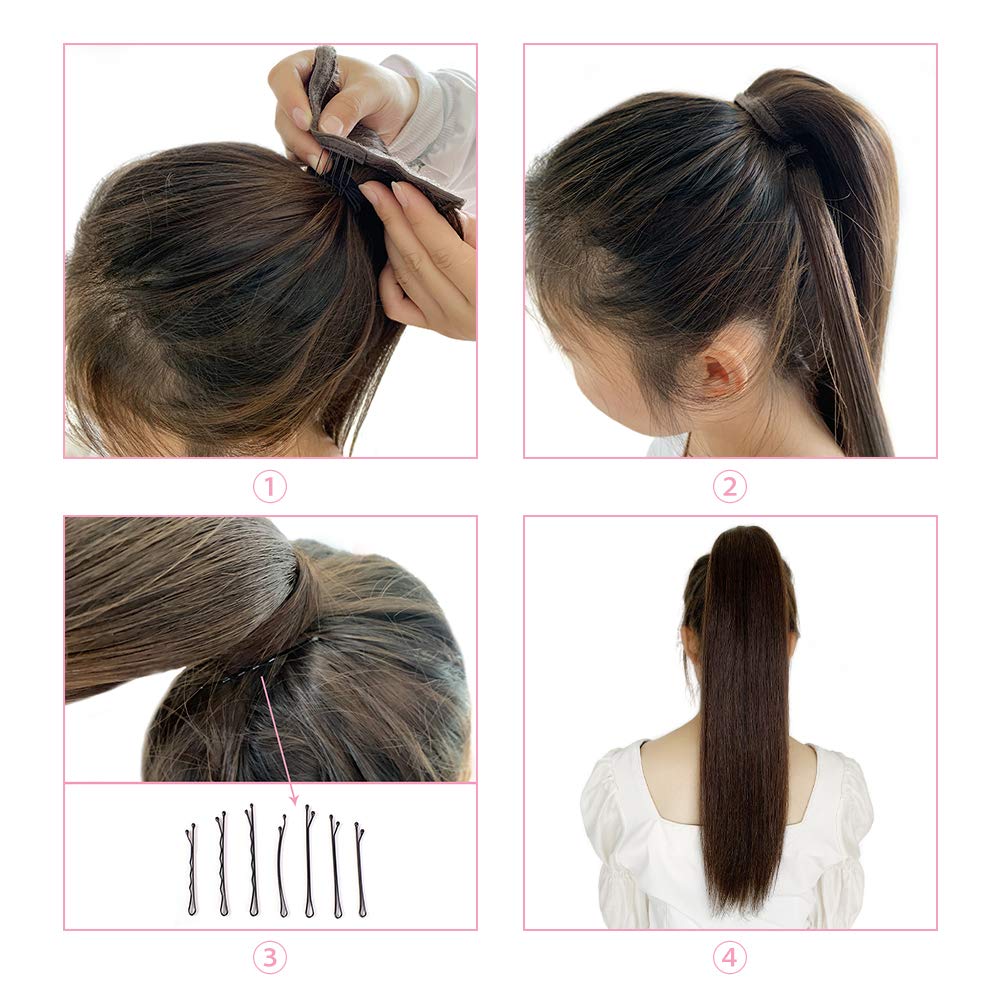 ABH AMAZINGBEAUTY HAIR Women's Ponytail Extension - 20 Inch Remy Human Hair with Dirty Blonde & Platinum Blonde Highlights (P12-60) - Easy Wrap Design - 100g - Perfect for Parties, Weddings & Everyday Styling