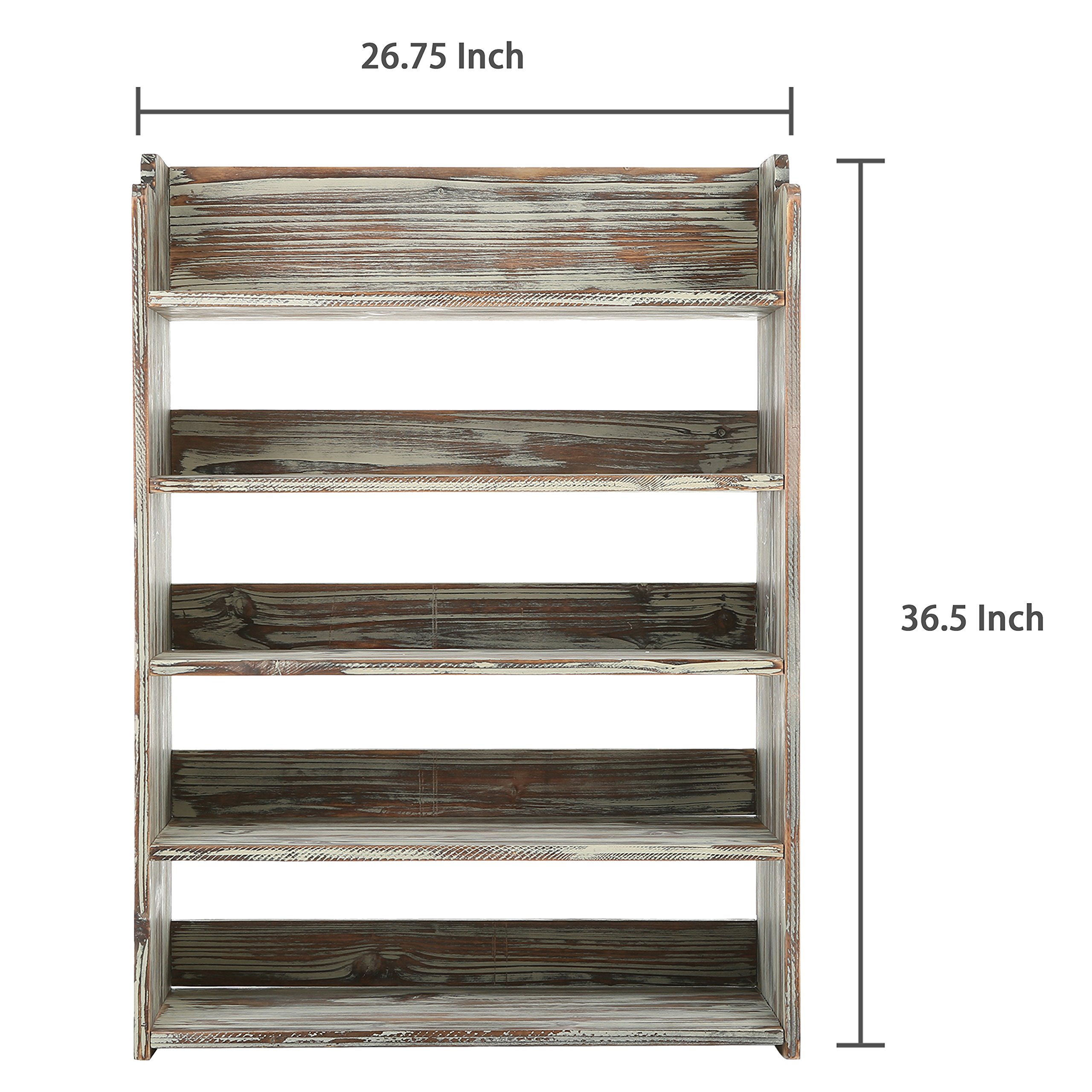 5-Tier Rustic Torched Wood Shoe Rack - Entryway Storage Shelf & Closet Organizer for Shoes, Bags & Home Decor - Perfect for Small Spaces & Apartment Living