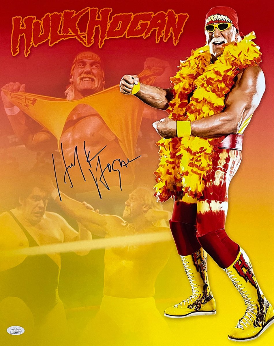 Hulk Hogan Autographed 16x20 WWE Wrestling Photo with JSA Certificate - Perfect for Collectors, Fans, and Sports Memorabilia Displays