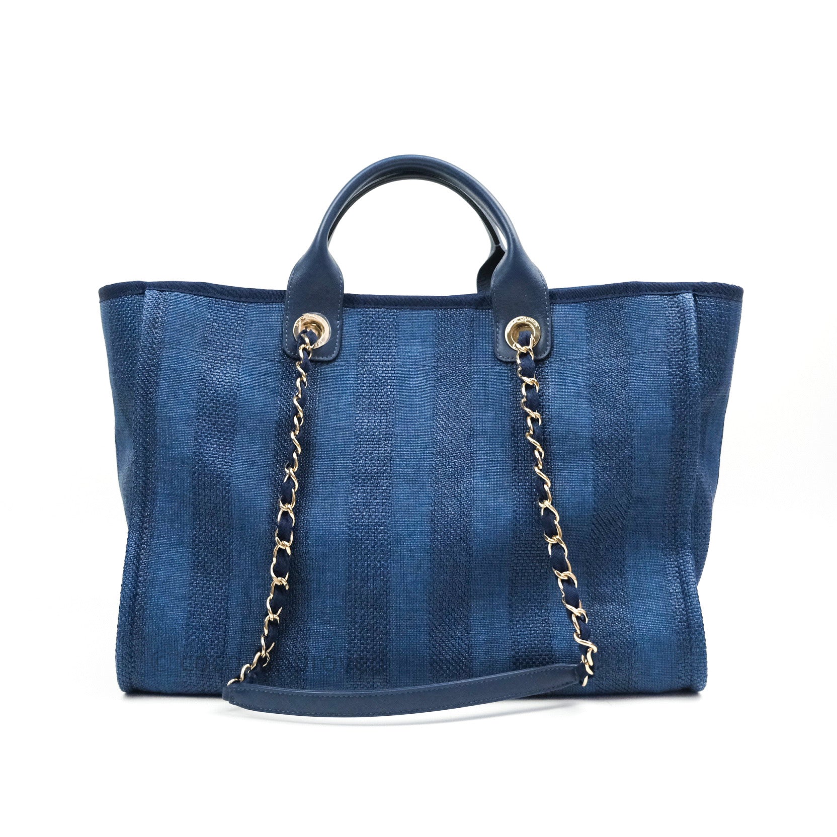 Chanel Canvas Large Deauville Tote Bag Navy Blue Striped 20S - Luxury Designer Beach Tote for Women, Perfect for Travel, Shopping & Everyday Use