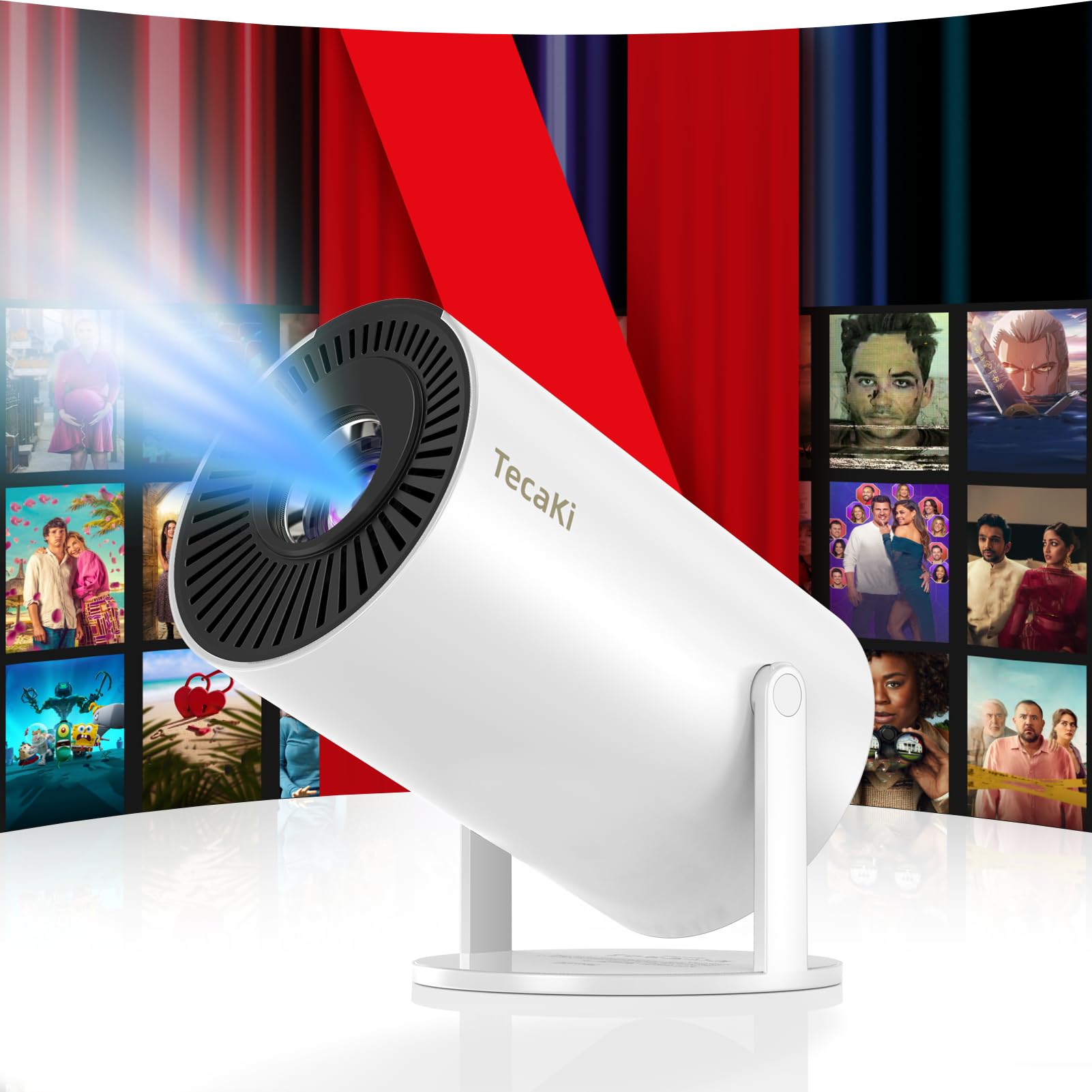 Tecaki Mini Portable Projector - Netflix Licensed 1080P/4K Support, AI Auto Keystone, WIFI6 & Bluetooth 5.2, 180° Rotatable for Home Theater & Outdoor Movies | Perfect for Camping, Backyard Nights & Bedroom Entertainment