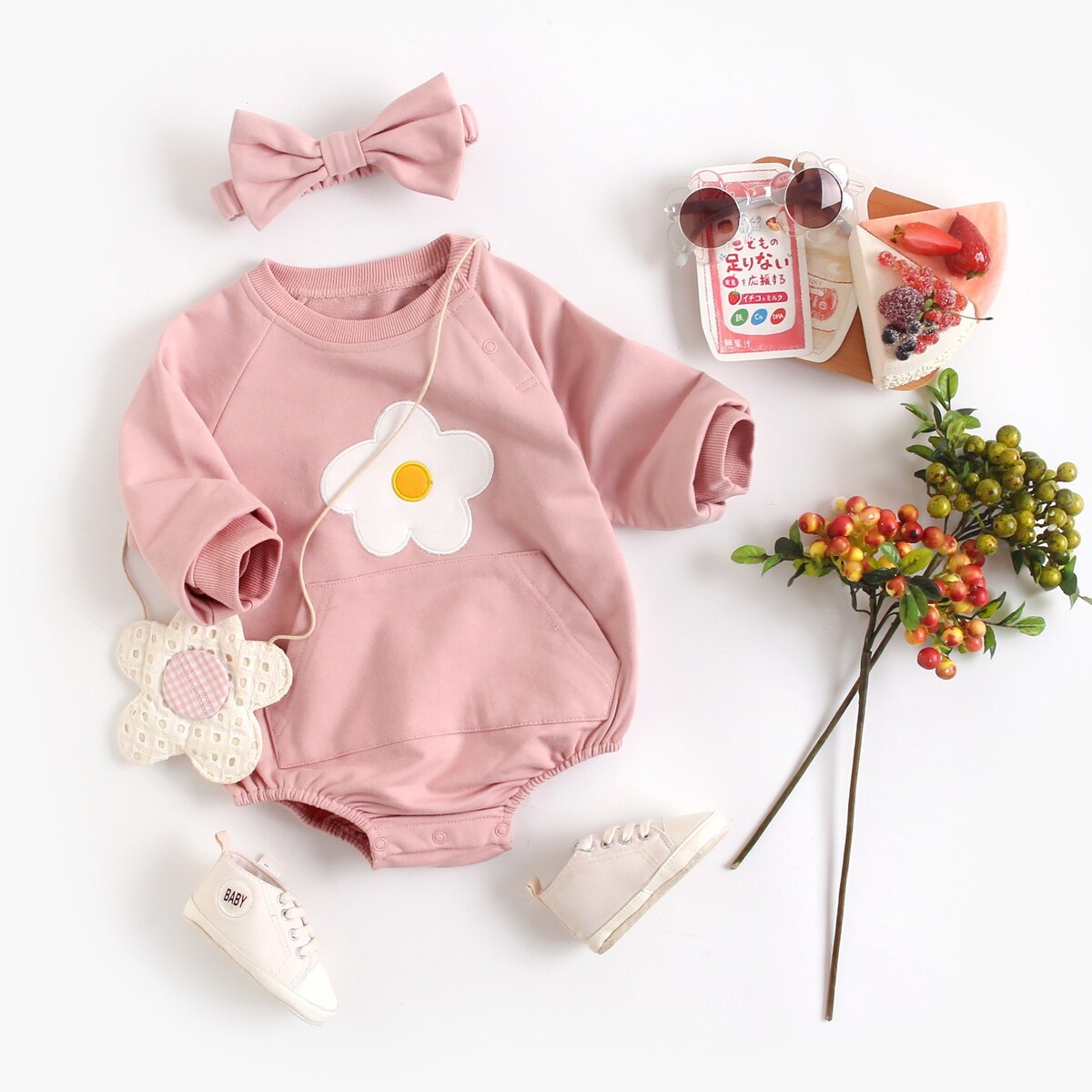 Adorable Long Sleeve Baby Bodysuit with Matching Headband - Perfect for Newborn Photoshoots, Family Outings & Special Occasions