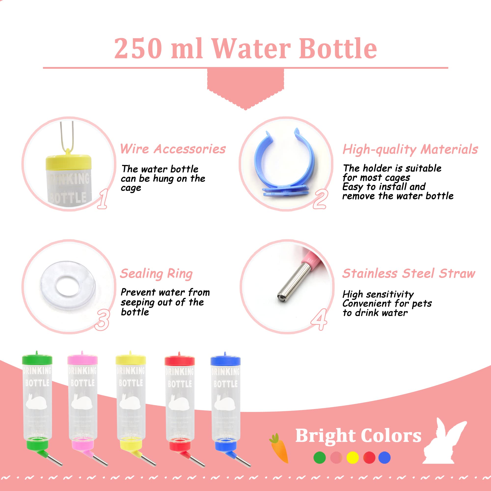 3-in-1 Guinea Pig Hay Feeder, Water Bottle & Nail Scissors Set - 250ml No Drip Small Animal Feeding Kit for Rabbits, Bunnies, Chinchillas & Guinea Pigs - Perfect for Cage Accessories & Pet Grooming (Pink)