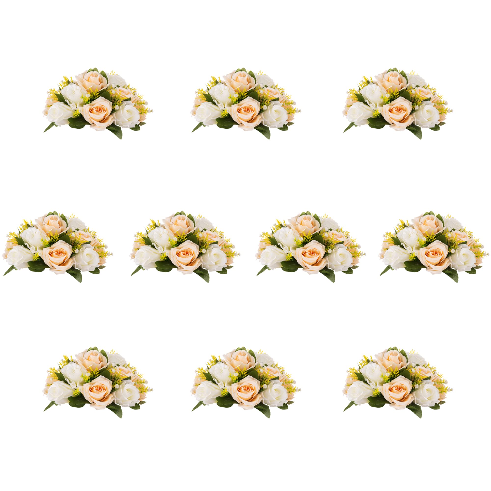 10 Pcs Artificial Flower Ball Bouquet - Wedding Centerpieces, Fake Rose Balls for Weddings, Birthday Party, Valentine's Day Decor, Home Decoration in Peachy Champagne & White - Perfect for Table Decorations, Bridal Showers, and Romantic Events