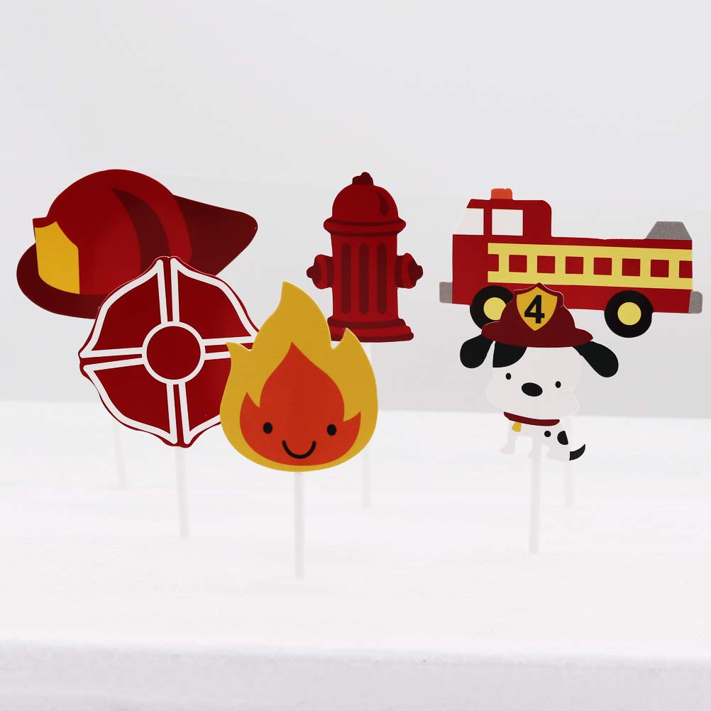 24-Pack Fireman Themed Cupcake Toppers - Fire Truck Design for Kids Birthday Party Decorations | Perfect for Birthday Cakes, Cupcakes, and DIY Party Supplies