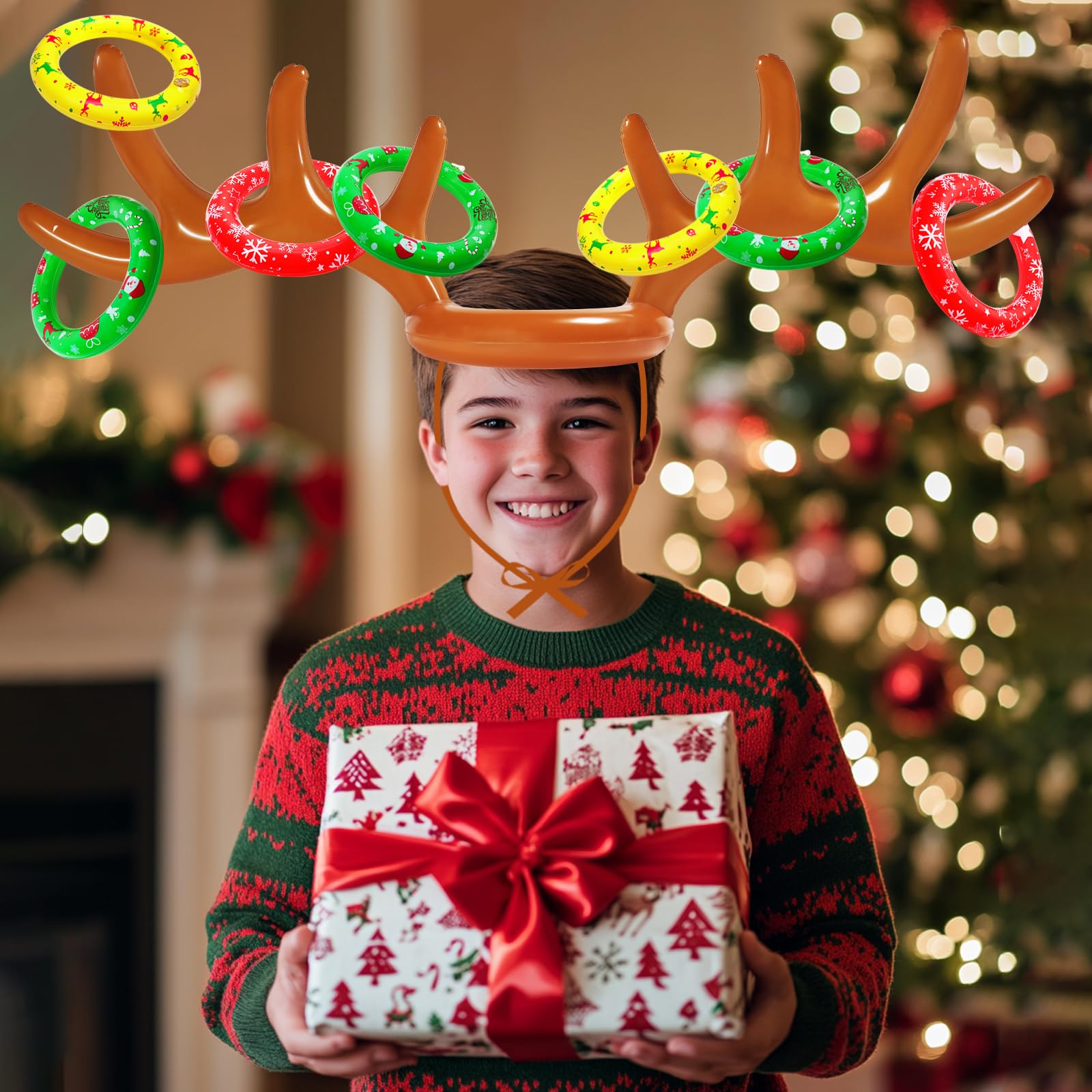 Fun Inflatable Reindeer Antler Ring Toss Game Set - Christmas Party Games for Family & Friends, Holiday Indoor/Outdoor Activities for Kids & Adults - Perfect for Xmas Gatherings, Office Parties & Festive Events