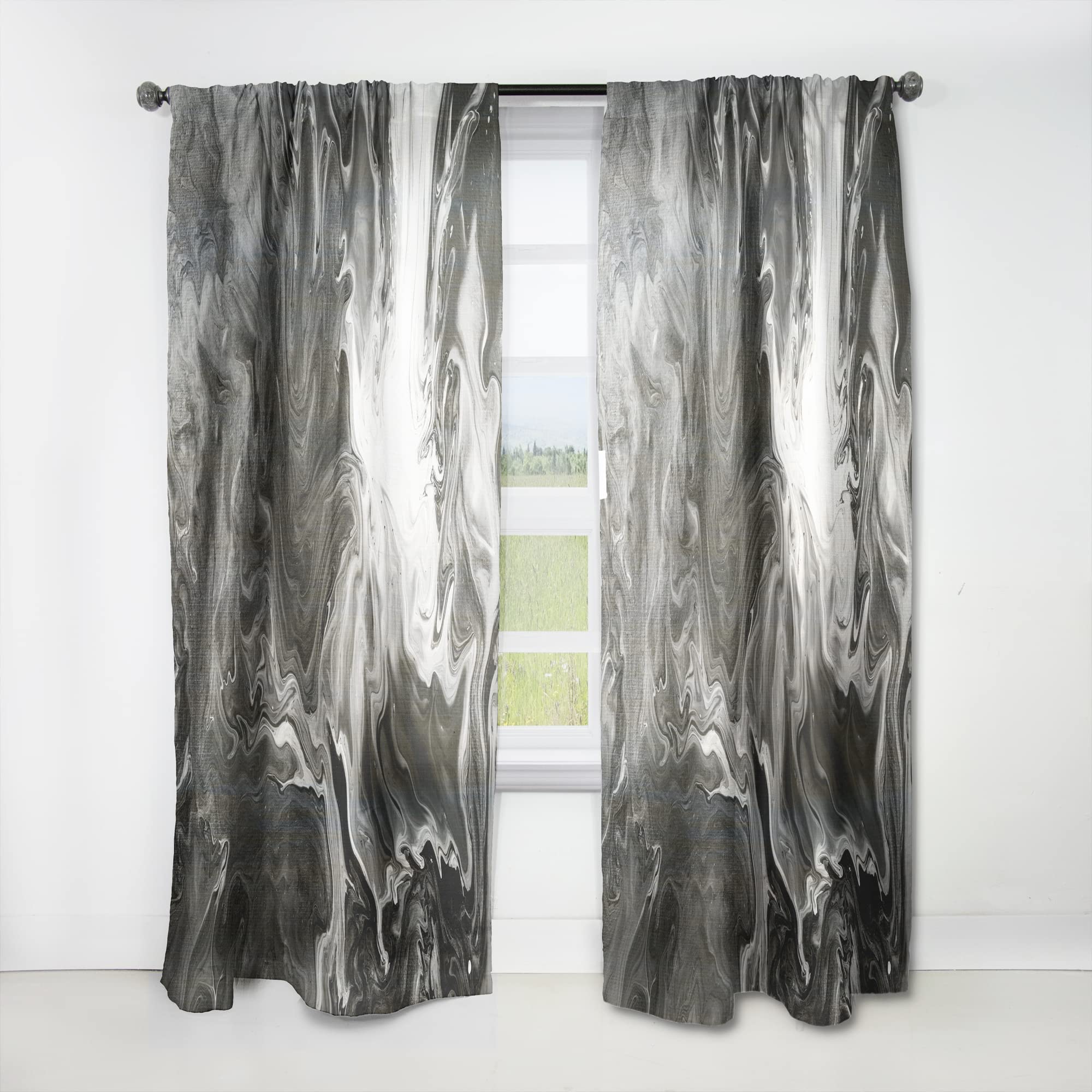 DesignQ White & Grey Hand-Painted Marble Acrylic IV Thermal Insulated Curtains - Single Panel 52x95 Inch - Elegant Window Treatments for Bedroom & Living Room | Perfect for Home Decor, Light Control & Energy Efficiency