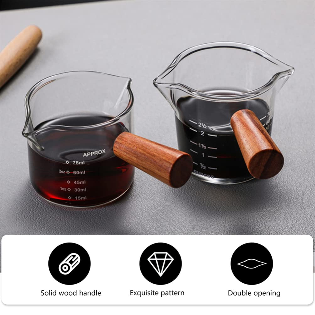 2-Piece Glass Measuring Cup Set - Double Pitcher Milk Cup for Espresso, Coffee & Latte Making - Heat-Resistant Espresso Pouring Cup & Shot Glass - Perfect for Baristas, Home Brewing & Coffee Shops
