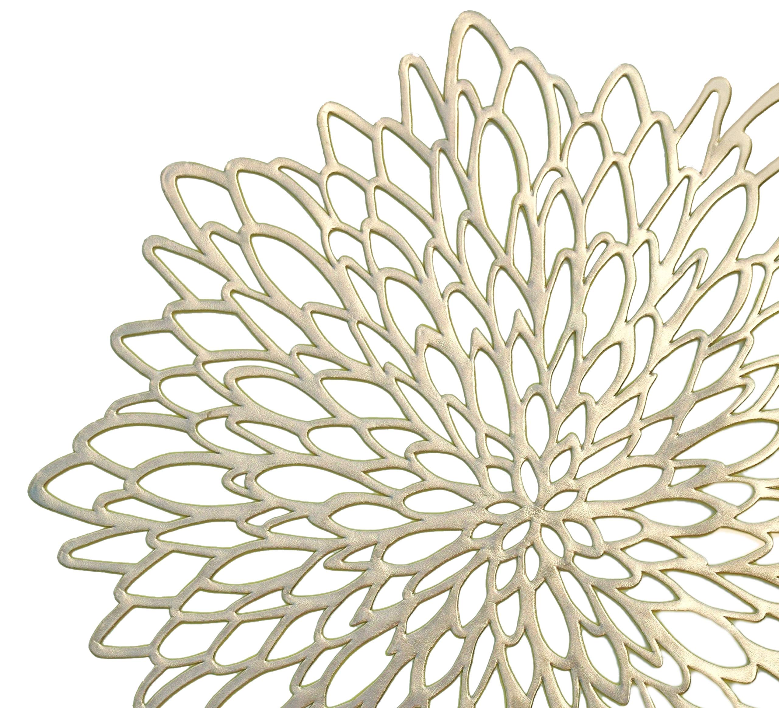 40-Pack Gold Leaf Pressed Vinyl Round Placemats - Elegant Metallic Table Mats for Weddings, Parties & Formal Dining - Waterproof & Reusable Place Settings for Home Decor & Special Occasions