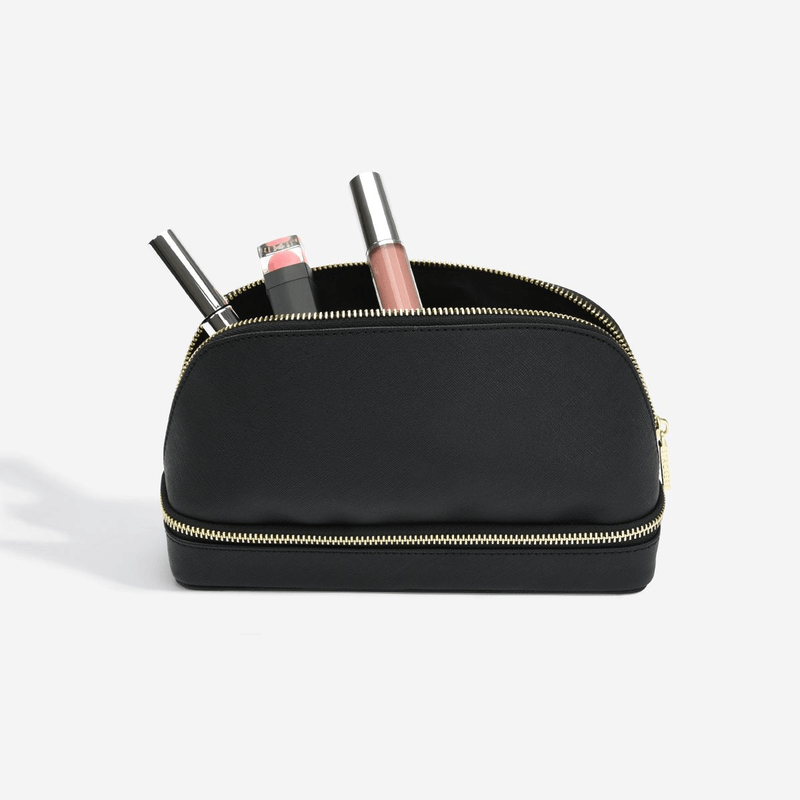 Black Stackable Makeup Organizer Bag - Perfect for Travel, Gym & Daily Cosmetics Storage