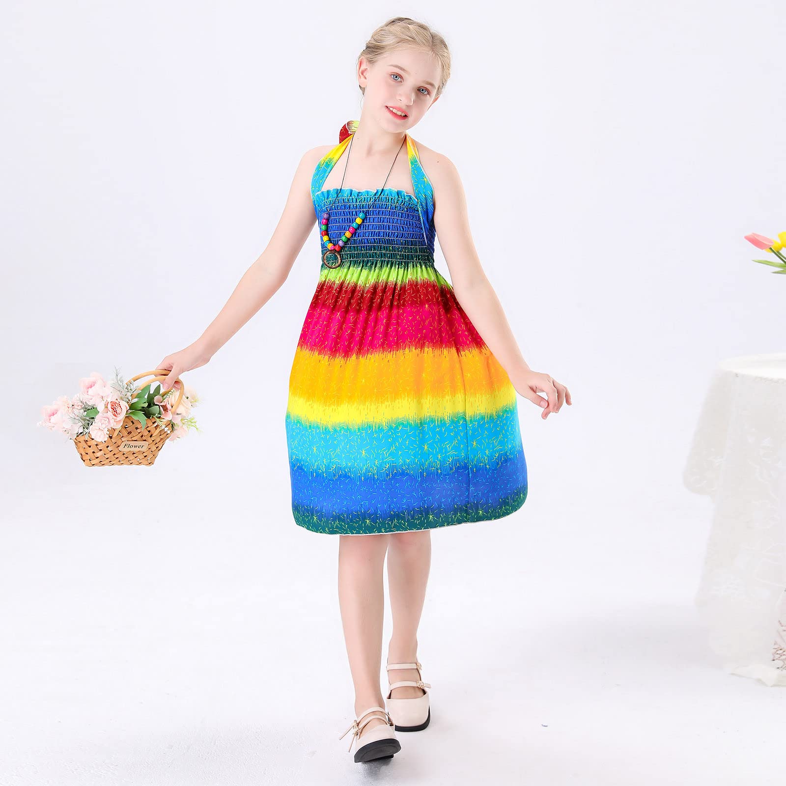 Bohemian Floral Sleeveless Toddler Dress with Bowknot - Girls' Summer Beach Dress for Plus Size Toddlers | Perfect for Vacation, Photoshoots & Outdoor Play