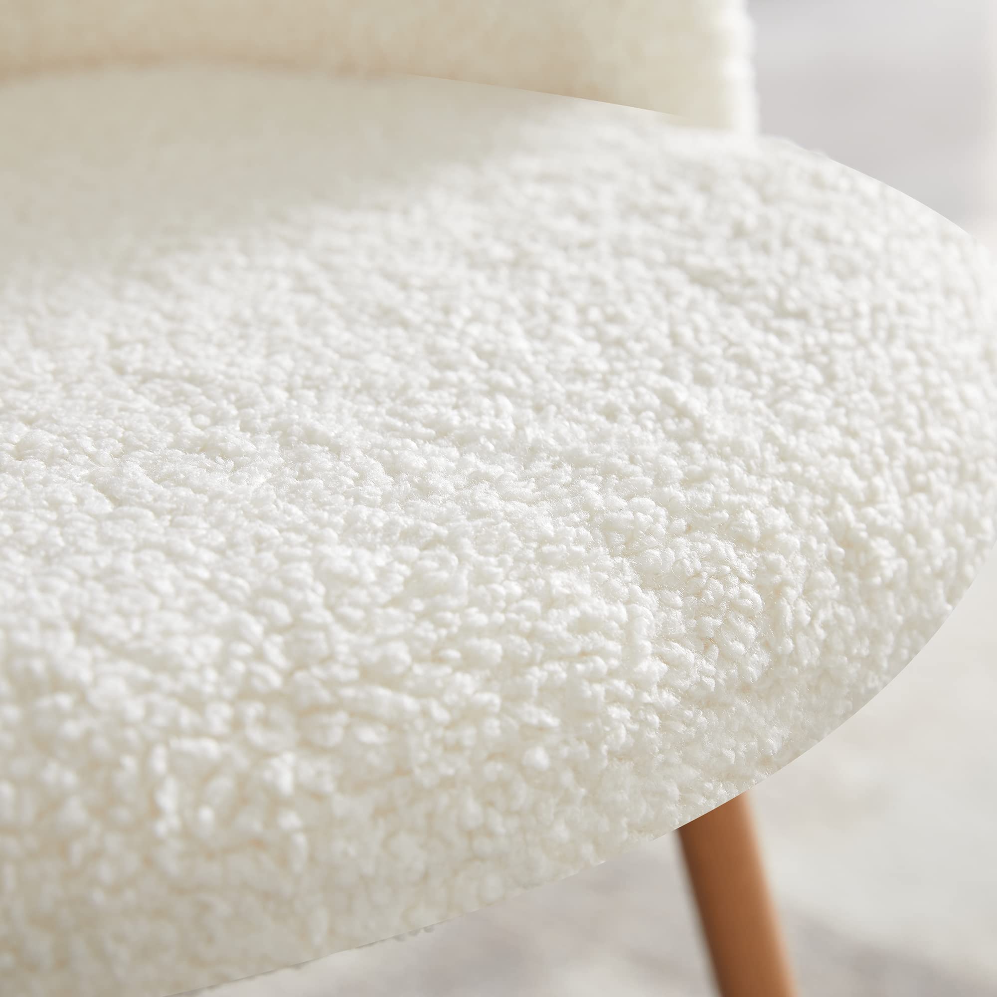 Nordicana Set of 2 Fuzzy Sherpa Accent Chairs - Barrel Back Faux Fur Upholstered Armchairs with Wood Grain Metal Legs for Dining & Living Room - Cozy Home Decor (Off White) - Perfect for Reading Nooks, Lounge Areas & Farmhouse Style Interiors